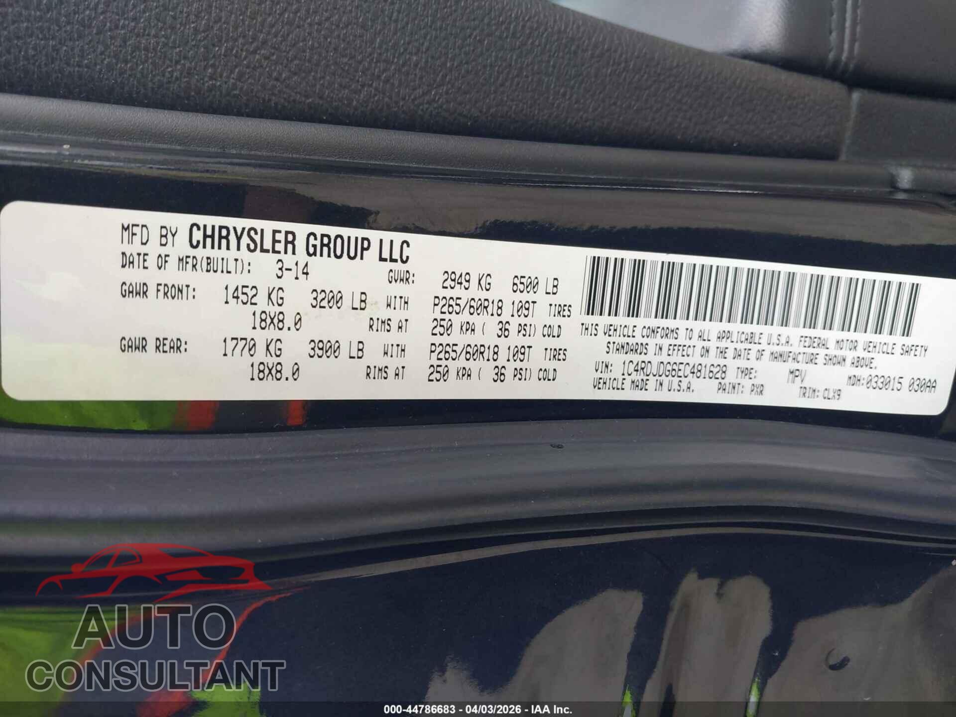 DODGE DURANGO 2014 - 1C4RDJDG6EC481628