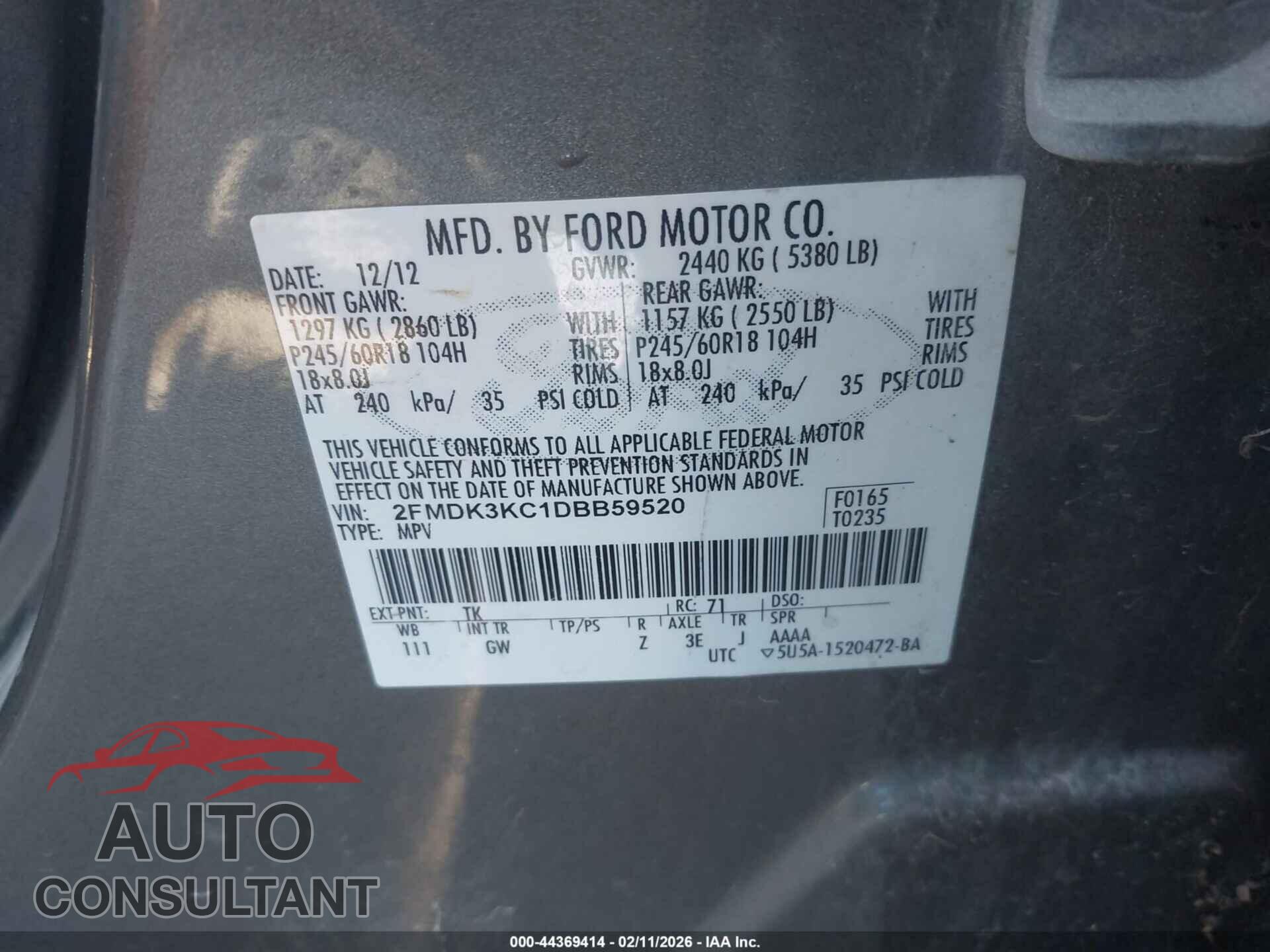 FORD EDGE 2013 - 2FMDK3KC1DBB59520