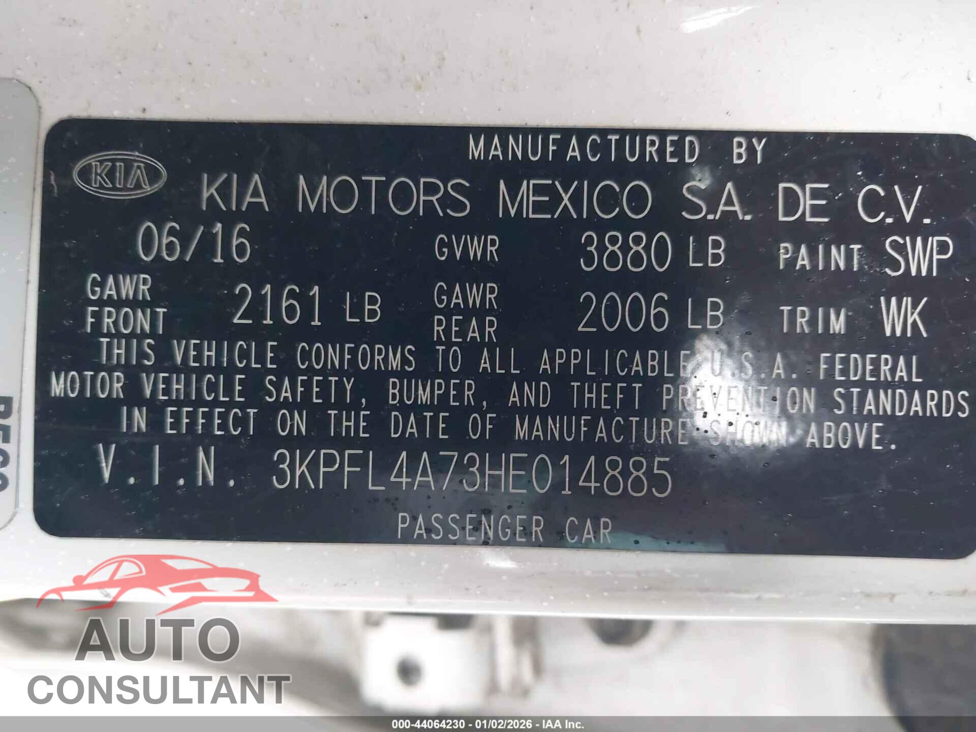 KIA FORTE 2017 - 3KPFL4A73HE014885
