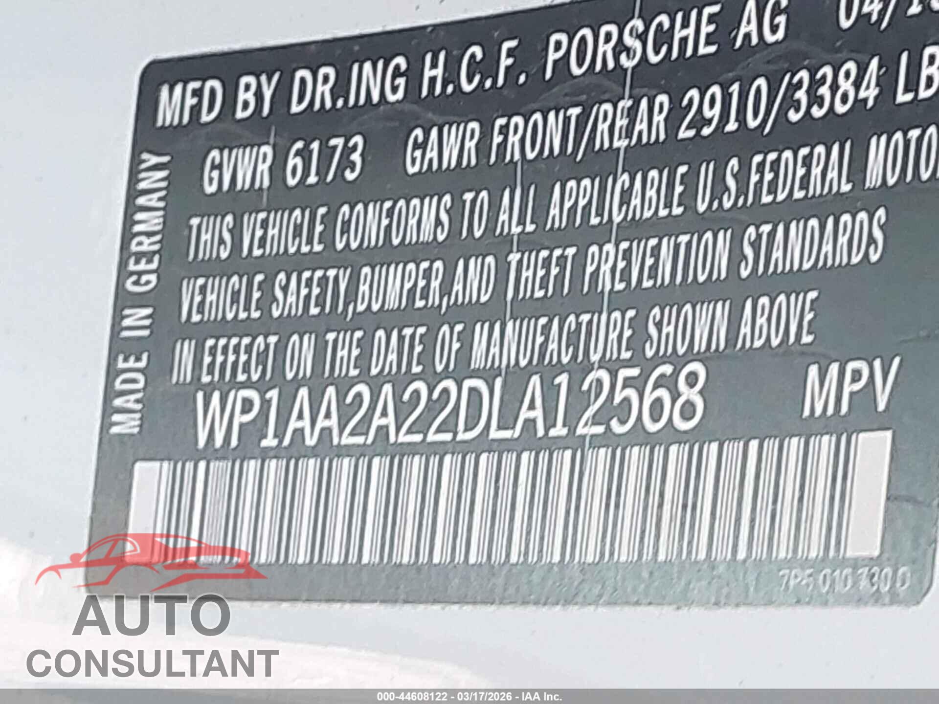 PORSCHE CAYENNE 2013 - WP1AA2A22DLA12568