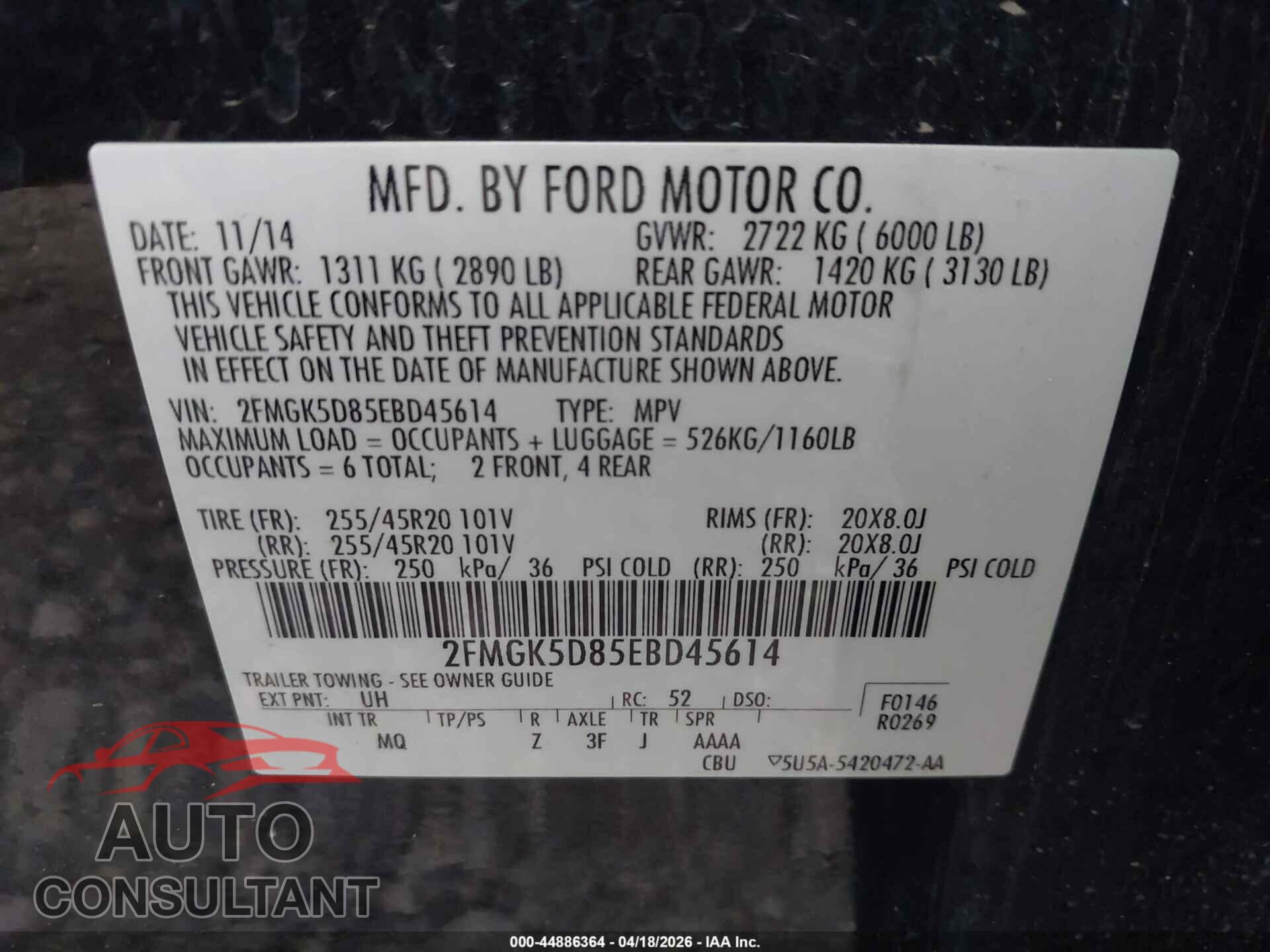 FORD FLEX 2014 - 2FMGK5D85EBD45614