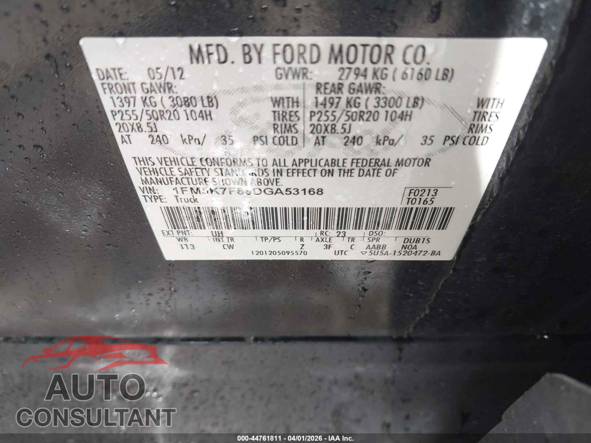 FORD EXPLORER 2013 - 1FM5K7F86DGA53168