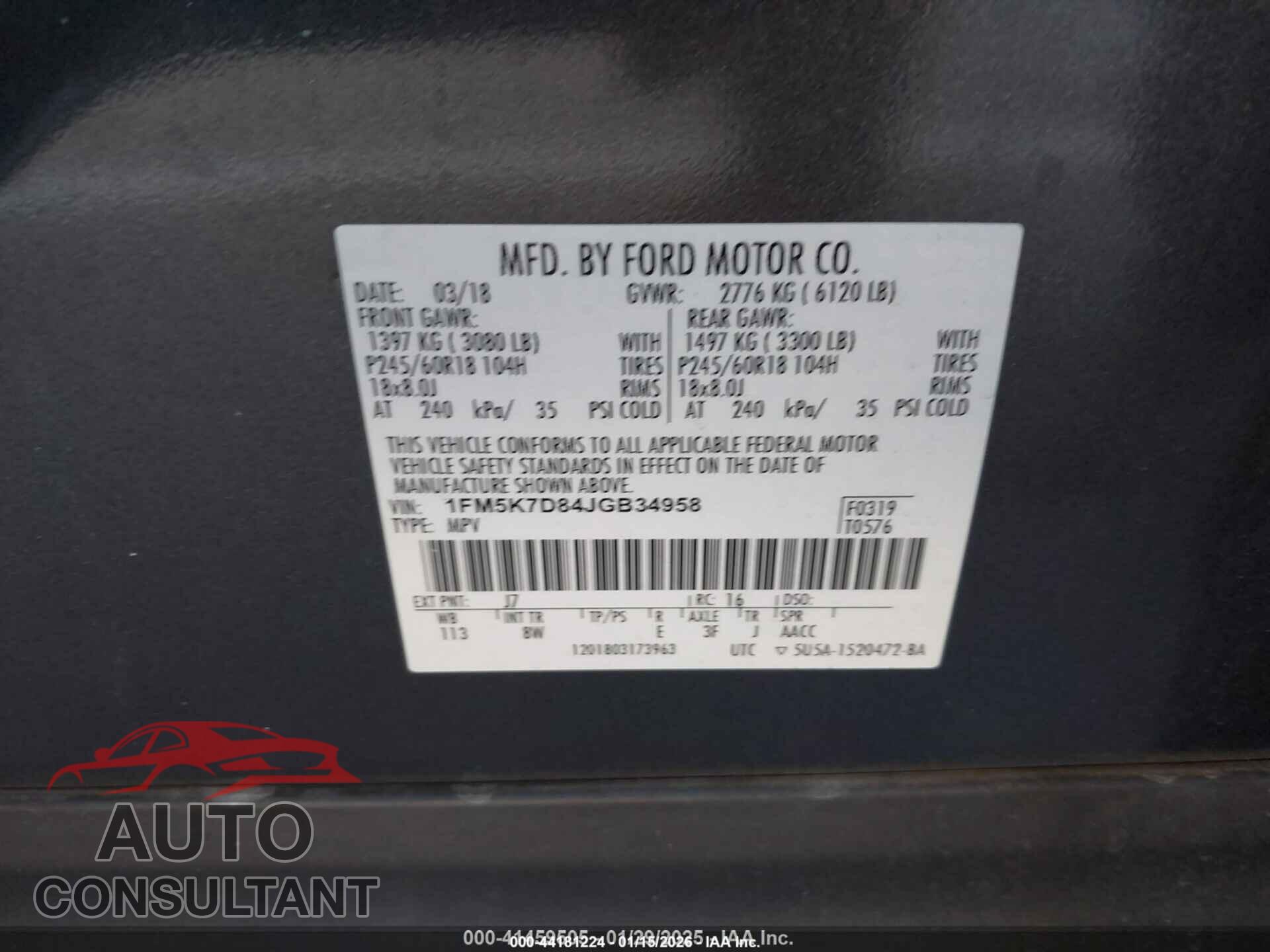 FORD EXPLORER 2018 - 1FM5K7D84JGB34958