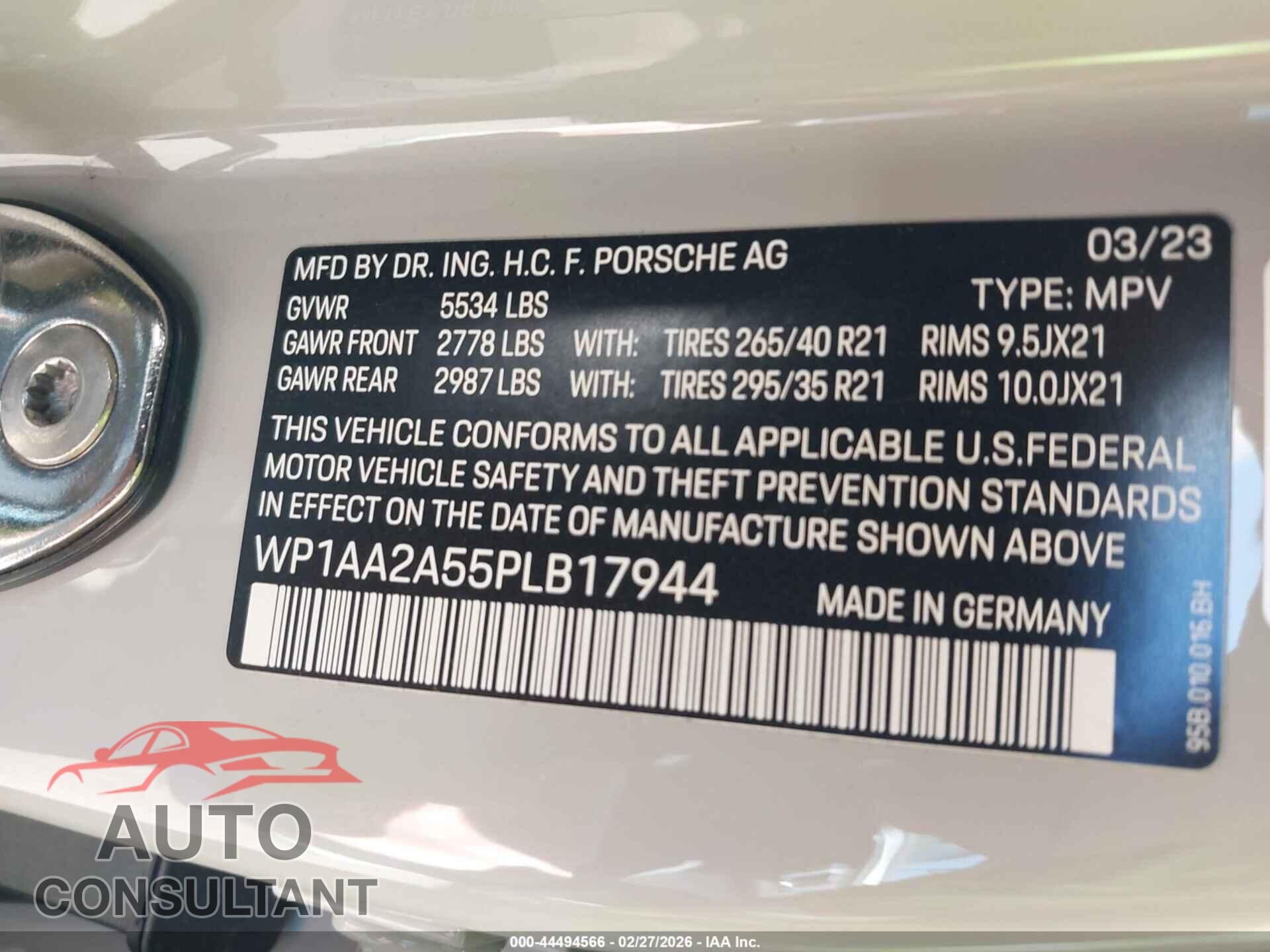 PORSCHE MACAN 2023 - WP1AA2A55PLB17944