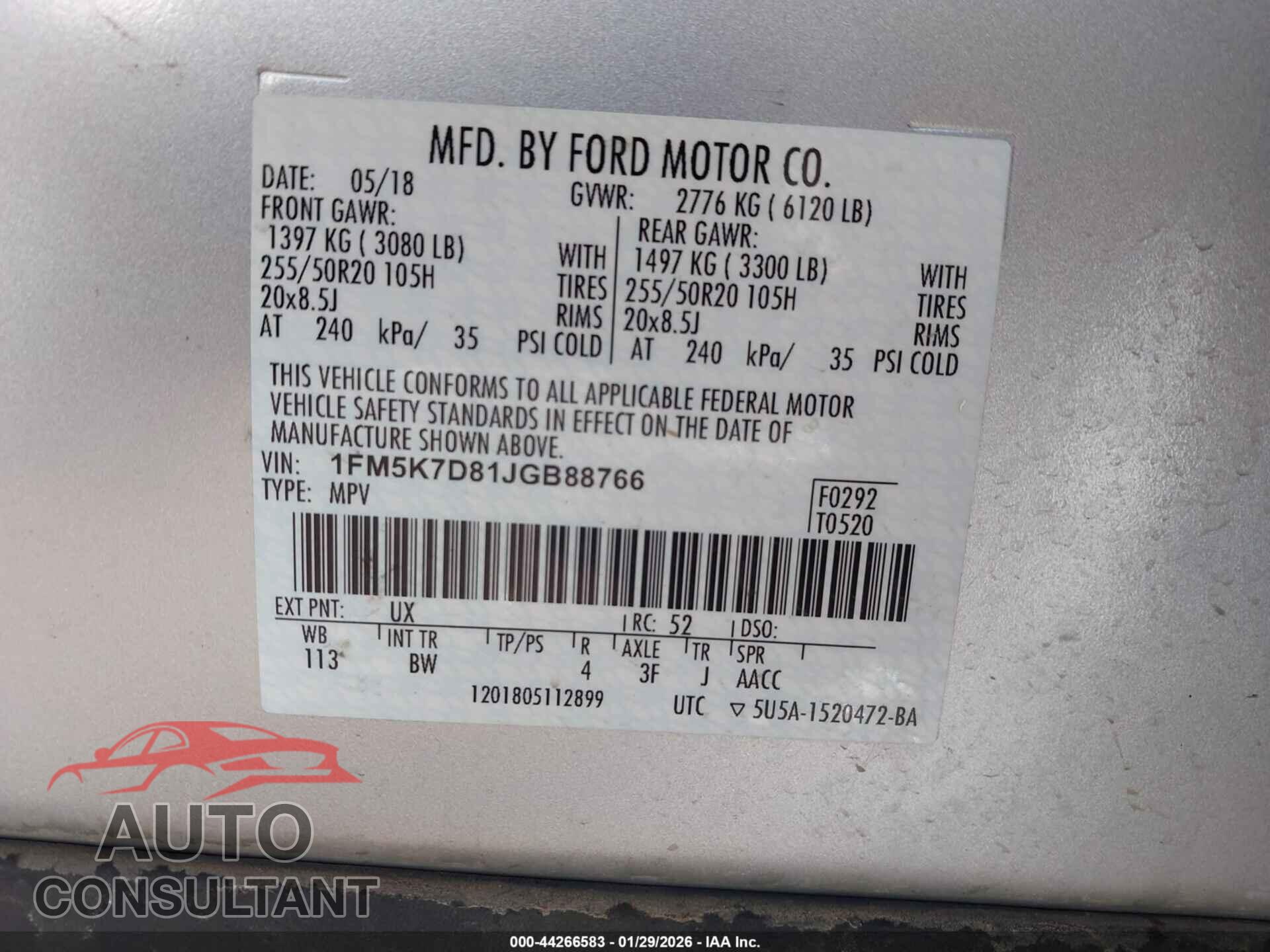 FORD EXPLORER 2018 - 1FM5K7D81JGB88766