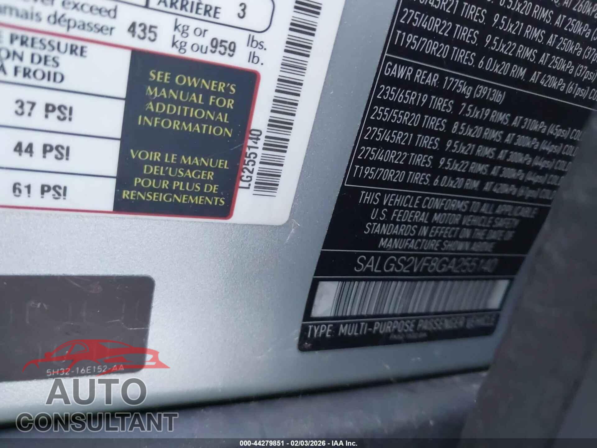 LAND ROVER RANGE ROVER 2016 - SALGS2VF8GA255140