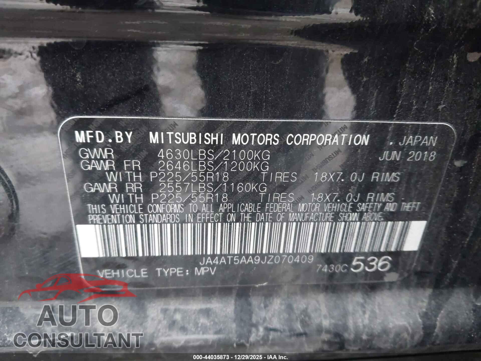 MITSUBISHI ECLIPSE CROSS 2018 - JA4AT5AA9JZ070409