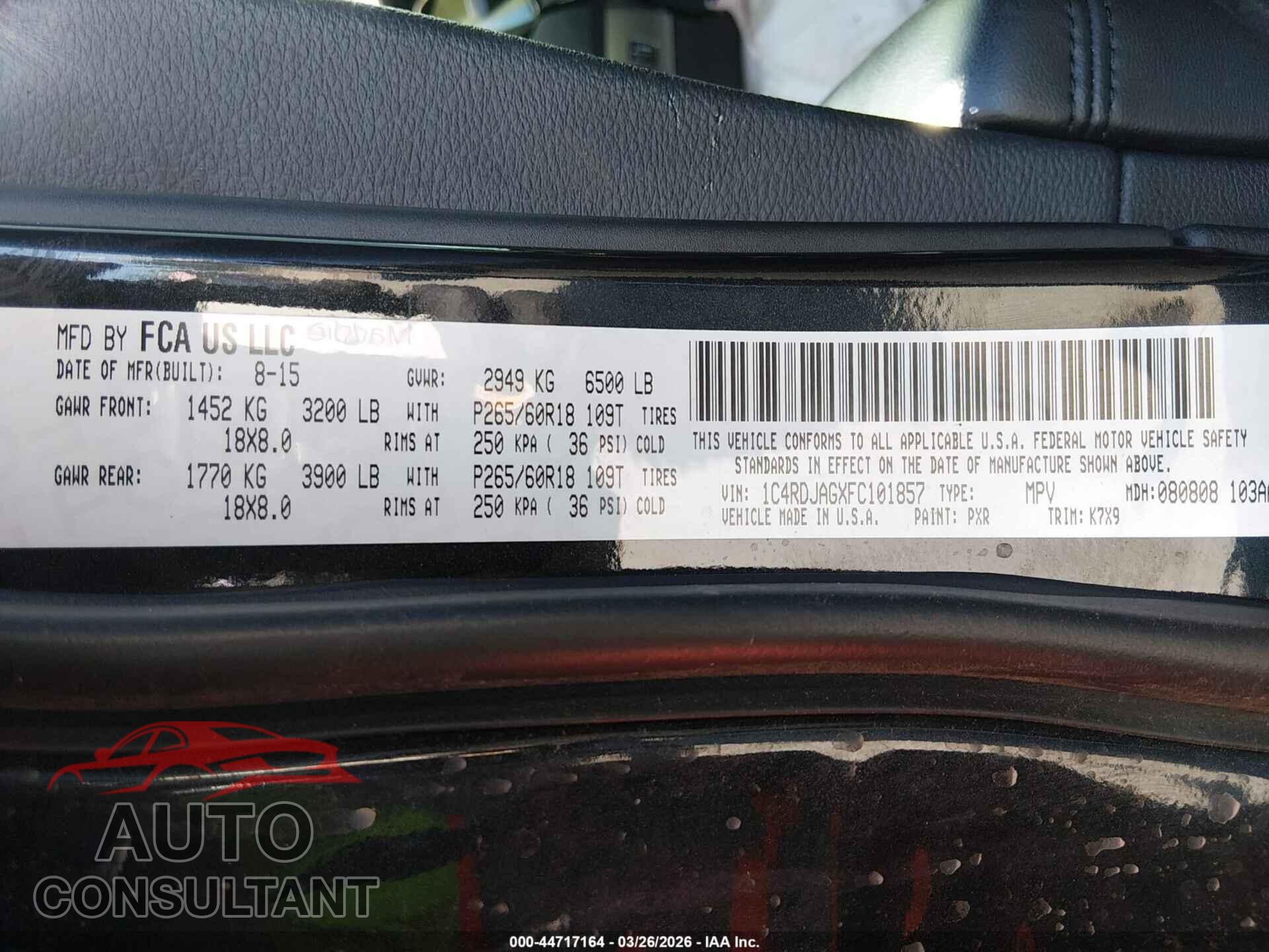 DODGE DURANGO 2015 - 1C4RDJAGXFC101857