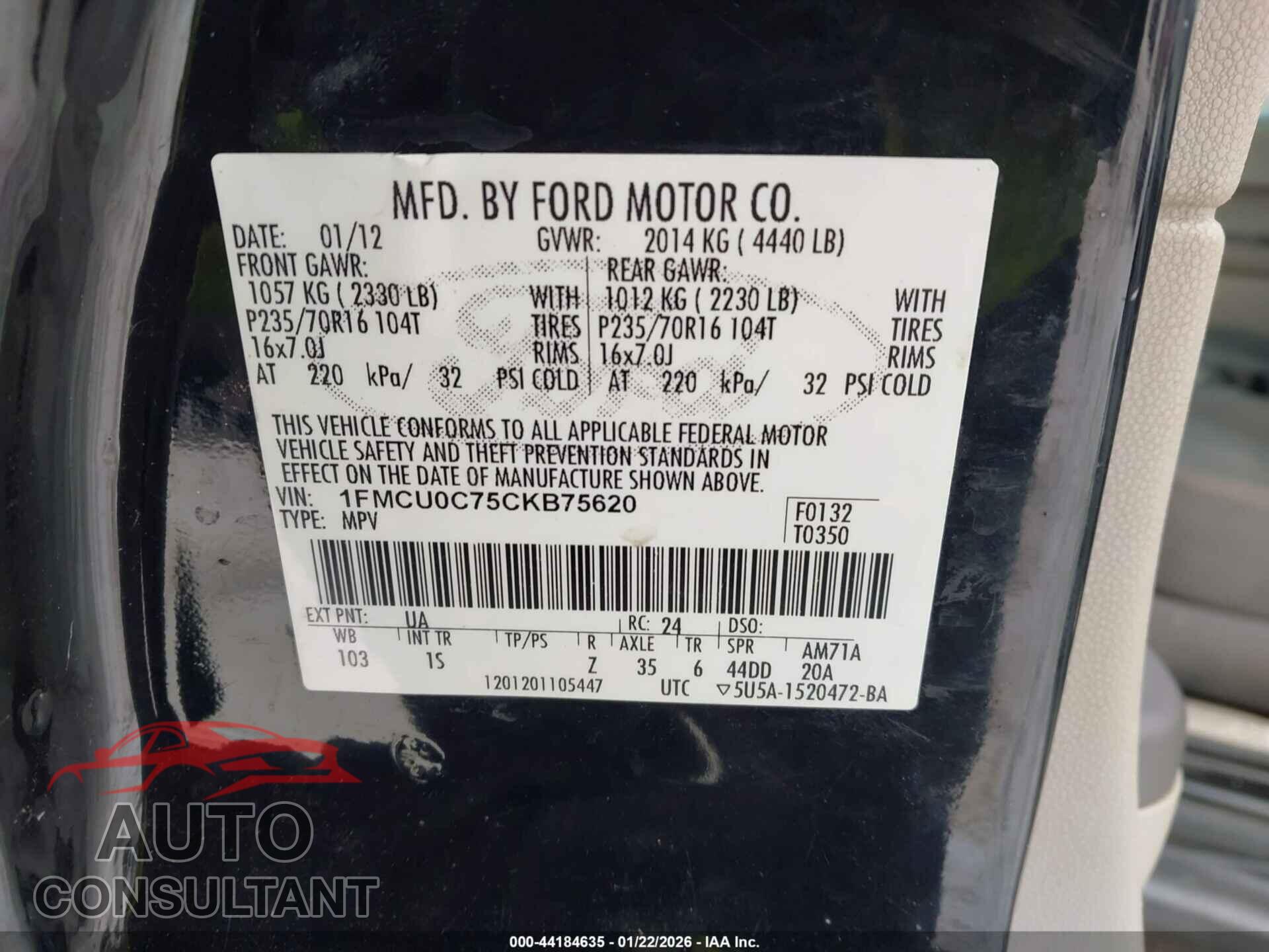 FORD ESCAPE 2012 - 1FMCU0C75CKB75620