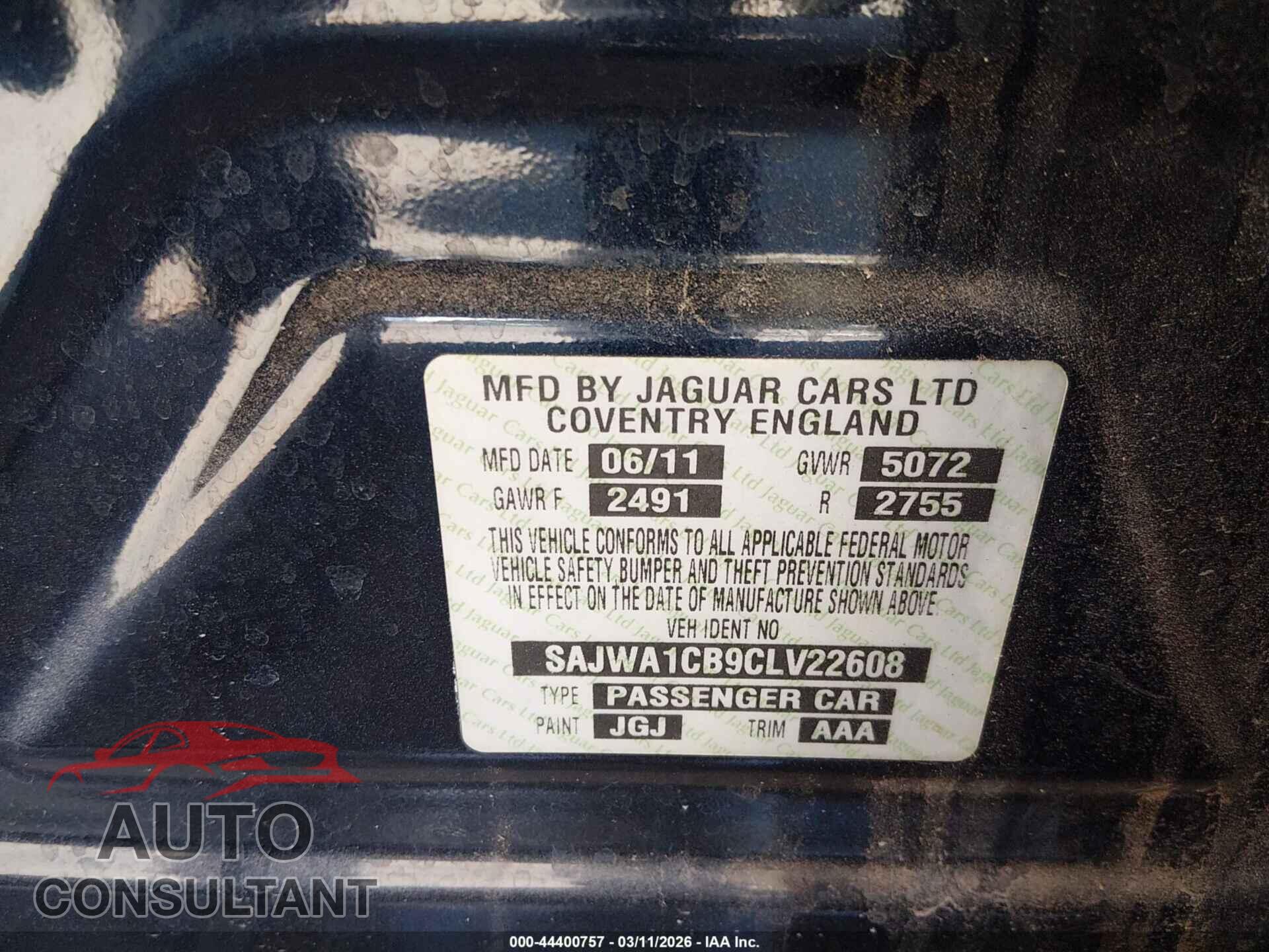 JAGUAR XJ 2012 - SAJWA1CB9CLV22608