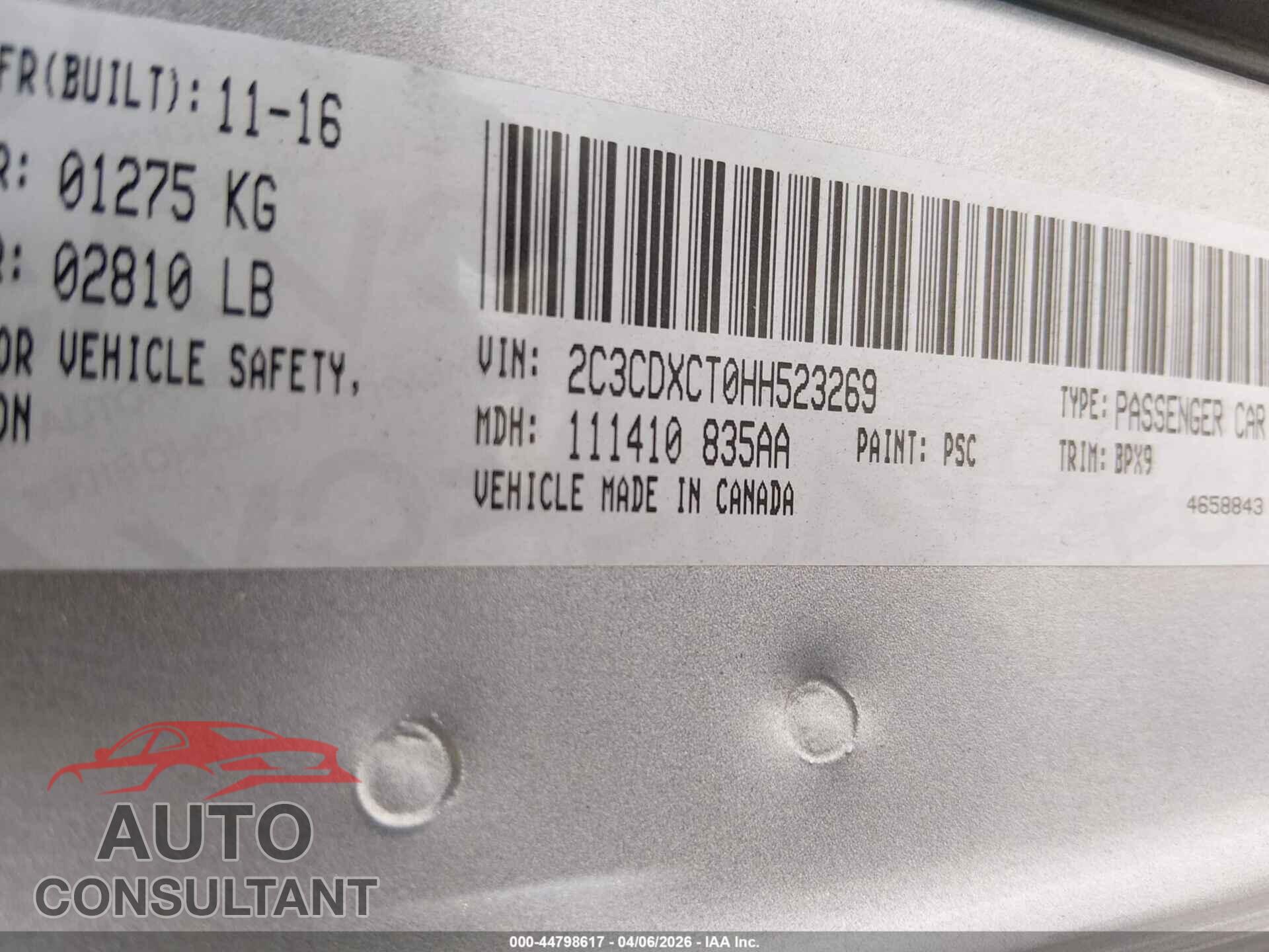 DODGE CHARGER 2017 - 2C3CDXCT0HH523269
