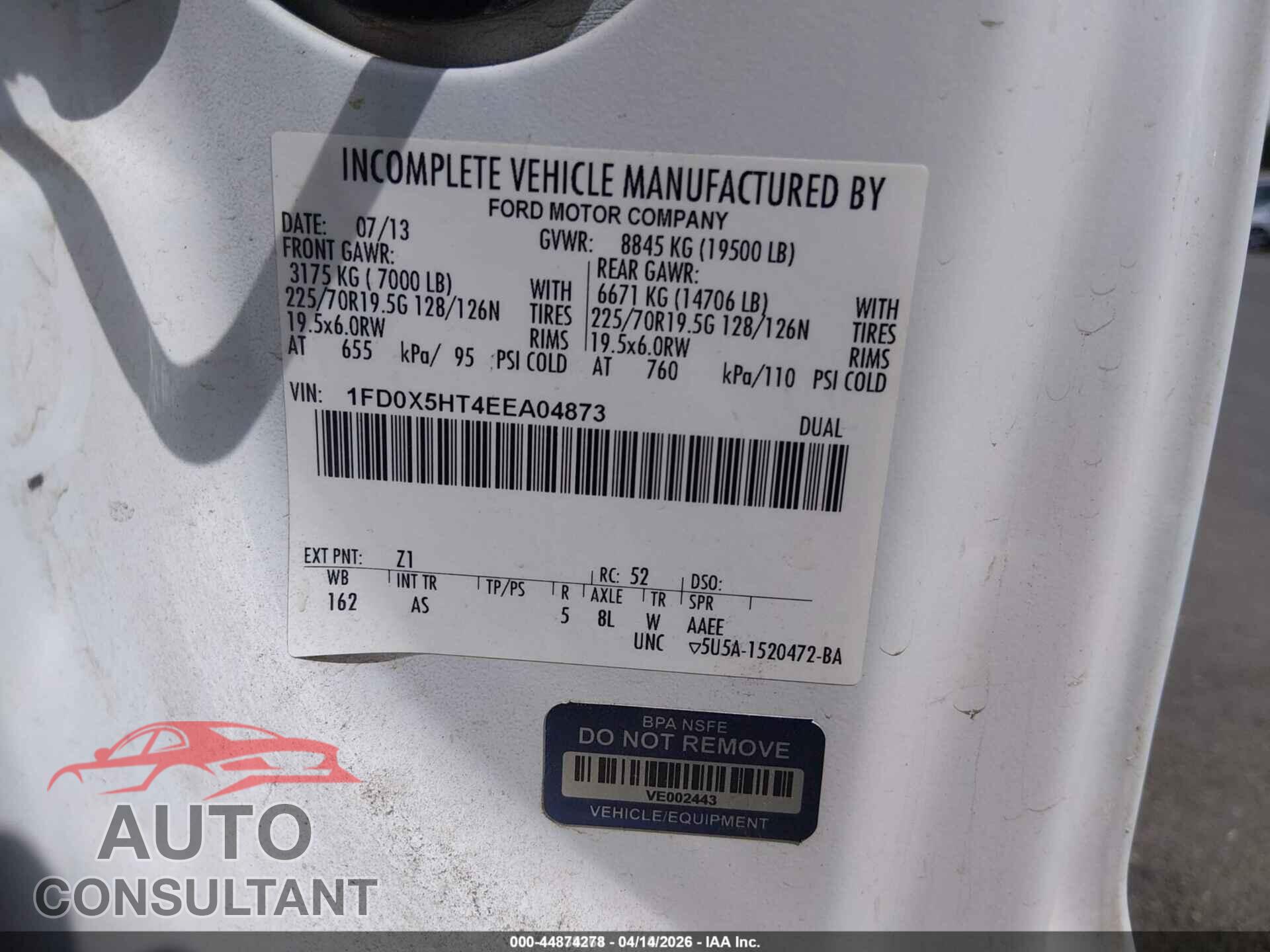 FORD F-550 CHASSIS 2014 - 1FD0X5HT4EEA04873