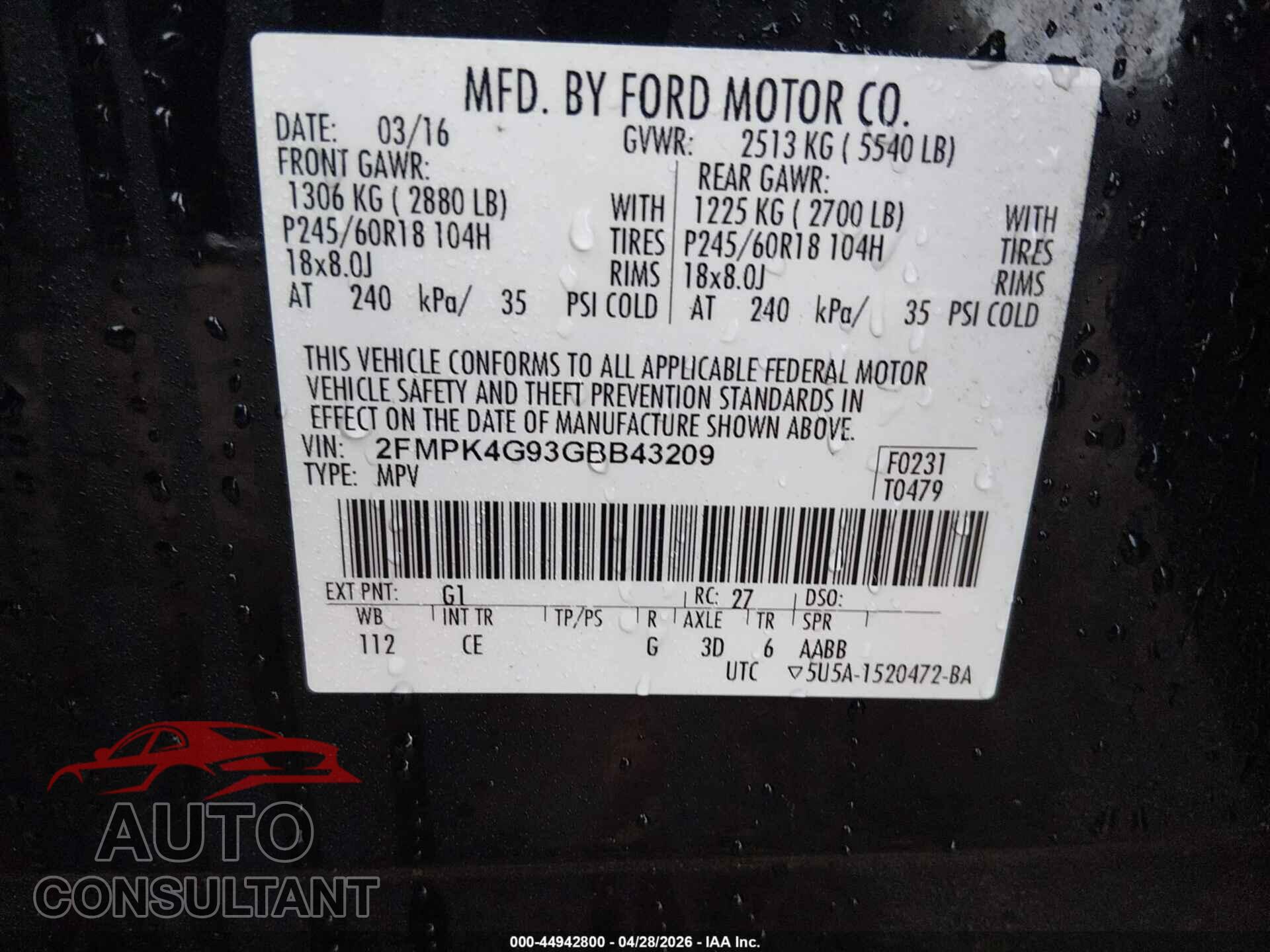 FORD EDGE 2016 - 2FMPK4G93GBB43209