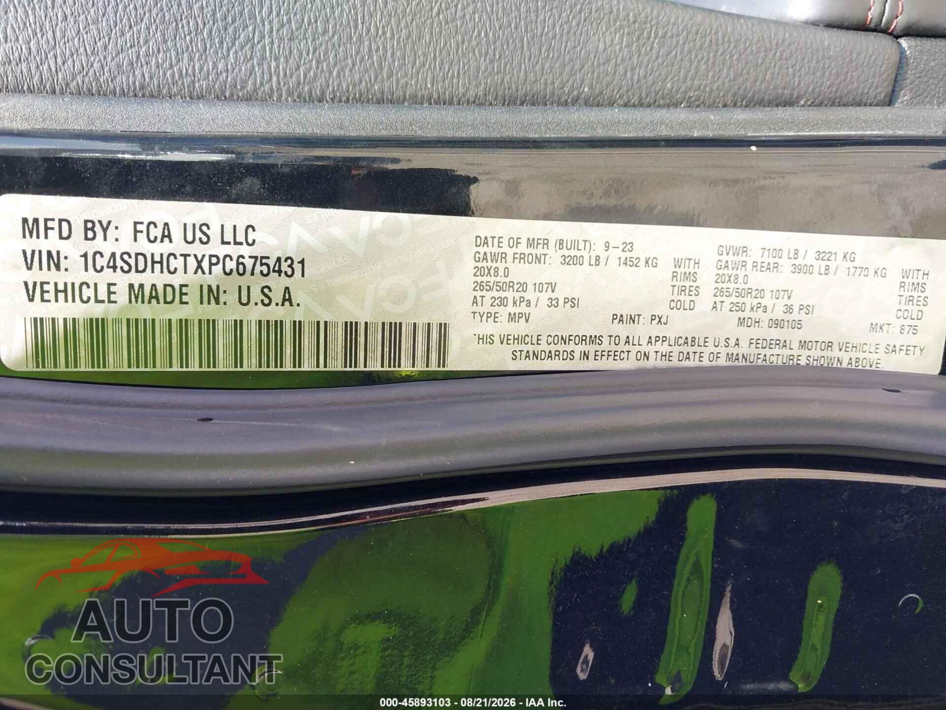 DODGE DURANGO 2023 - 1C4SDHCTXPC675431