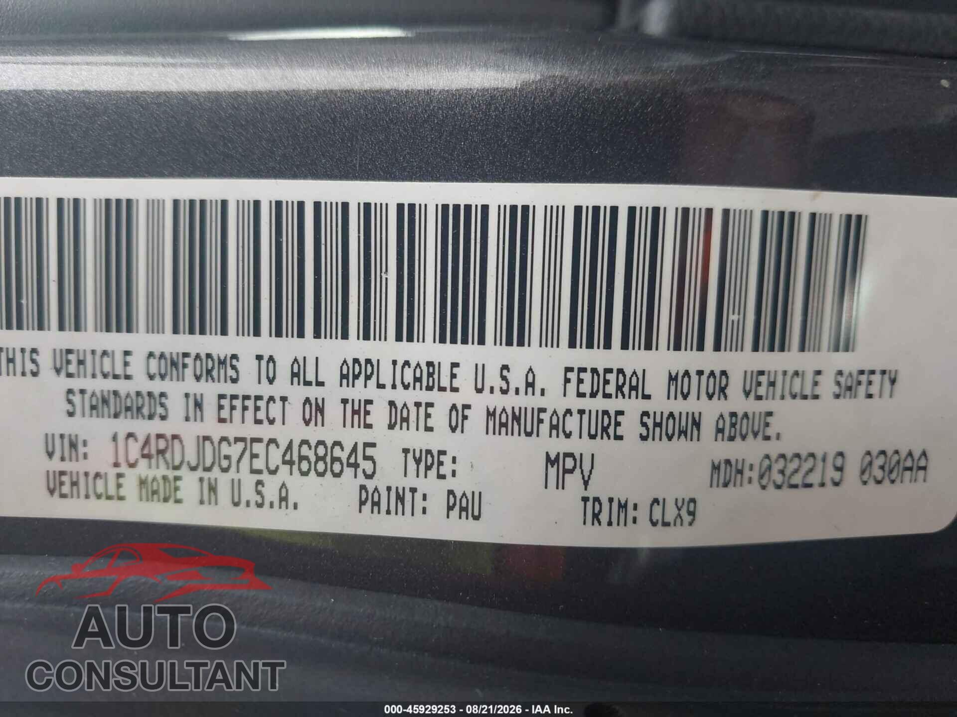 DODGE DURANGO 2014 - 1C4RDJDG7EC468645