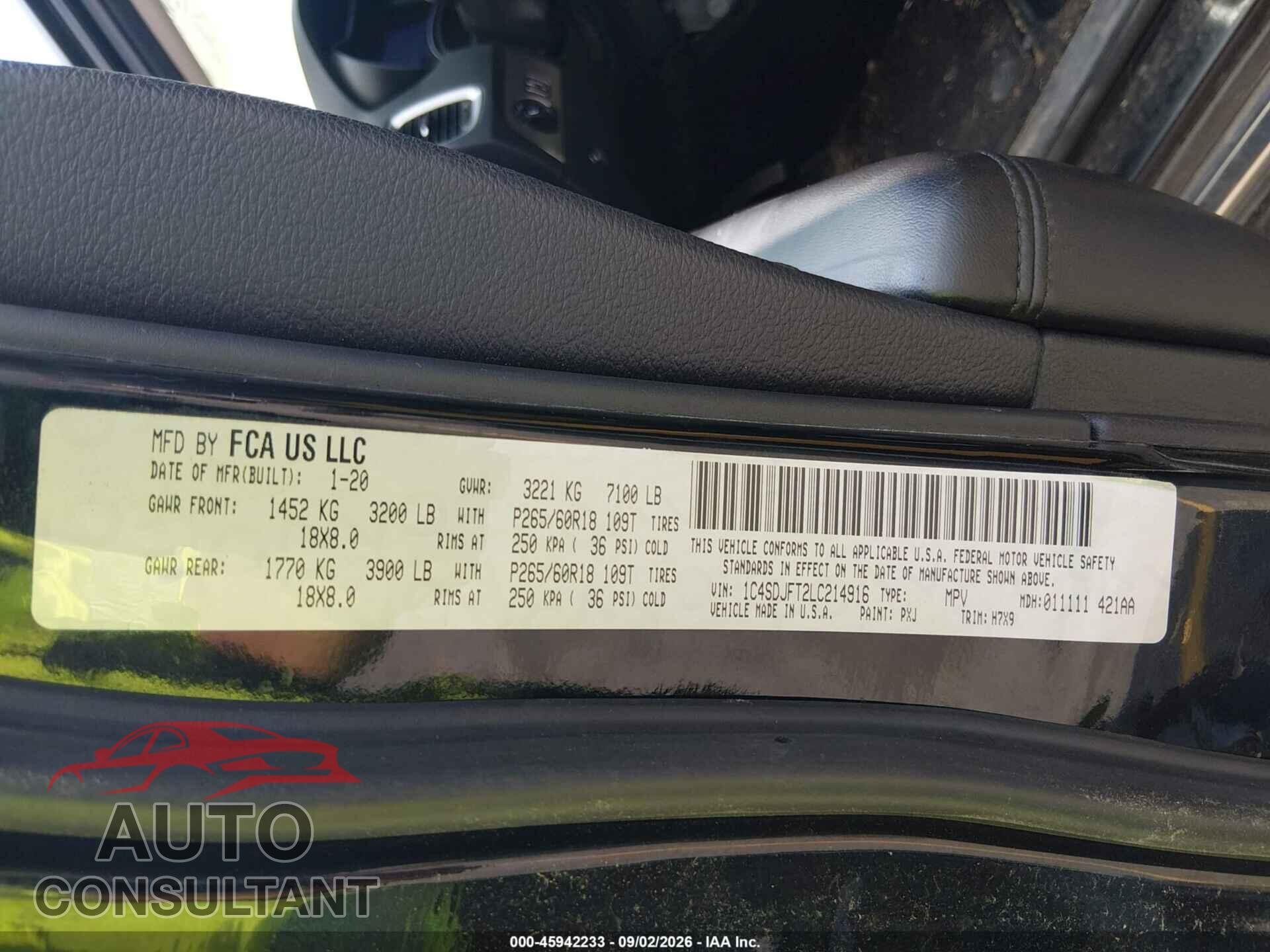 DODGE DURANGO 2020 - 1C4SDJFT2LC214916