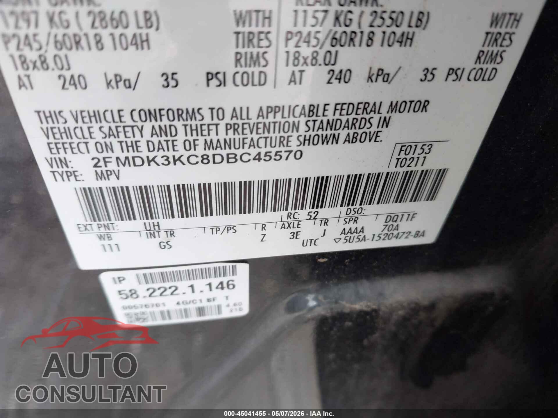 FORD EDGE 2013 - 2FMDK3KC8DBC45570
