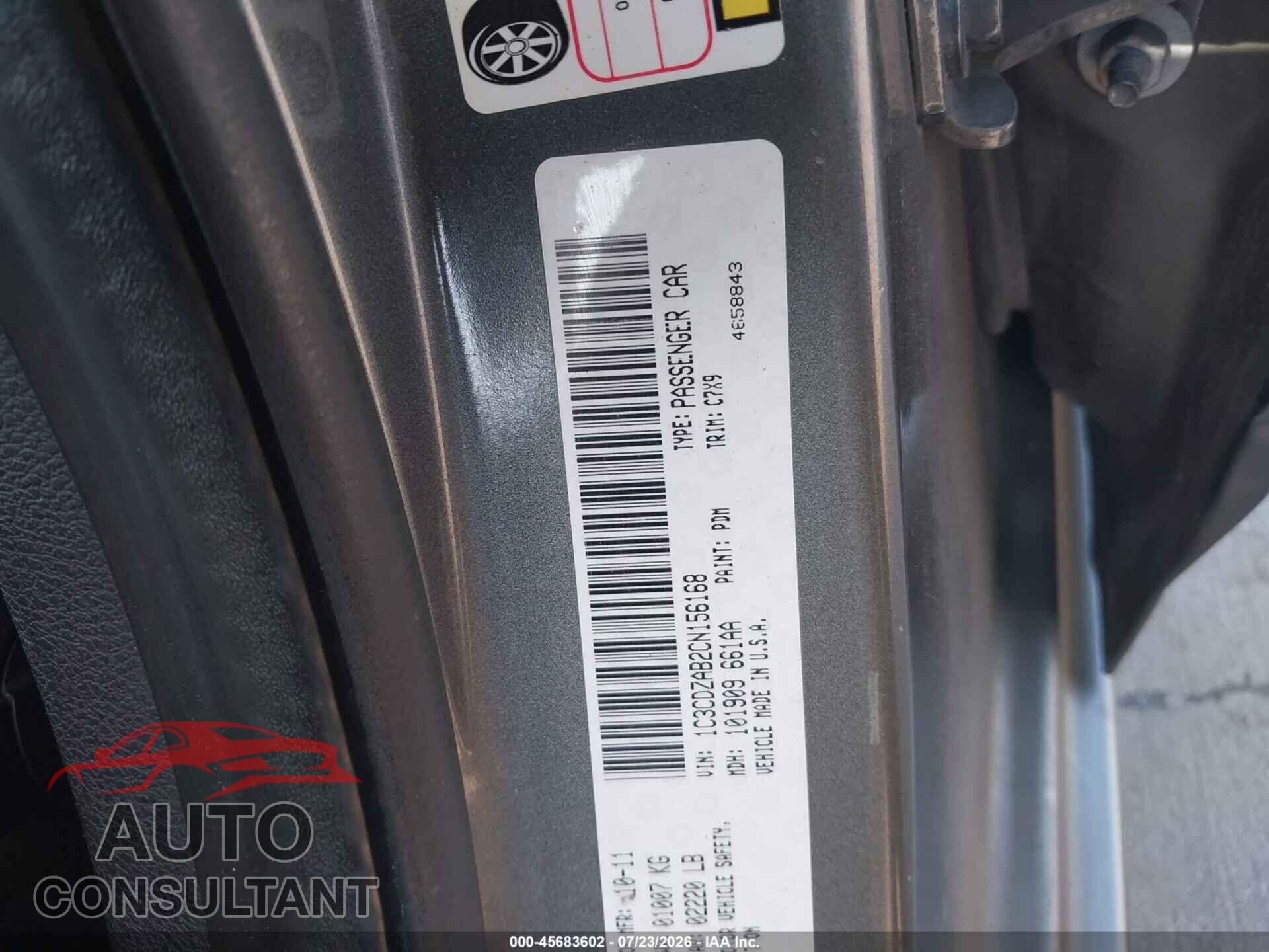 DODGE AVENGER 2012 - 1C3CDZAB2CN156168