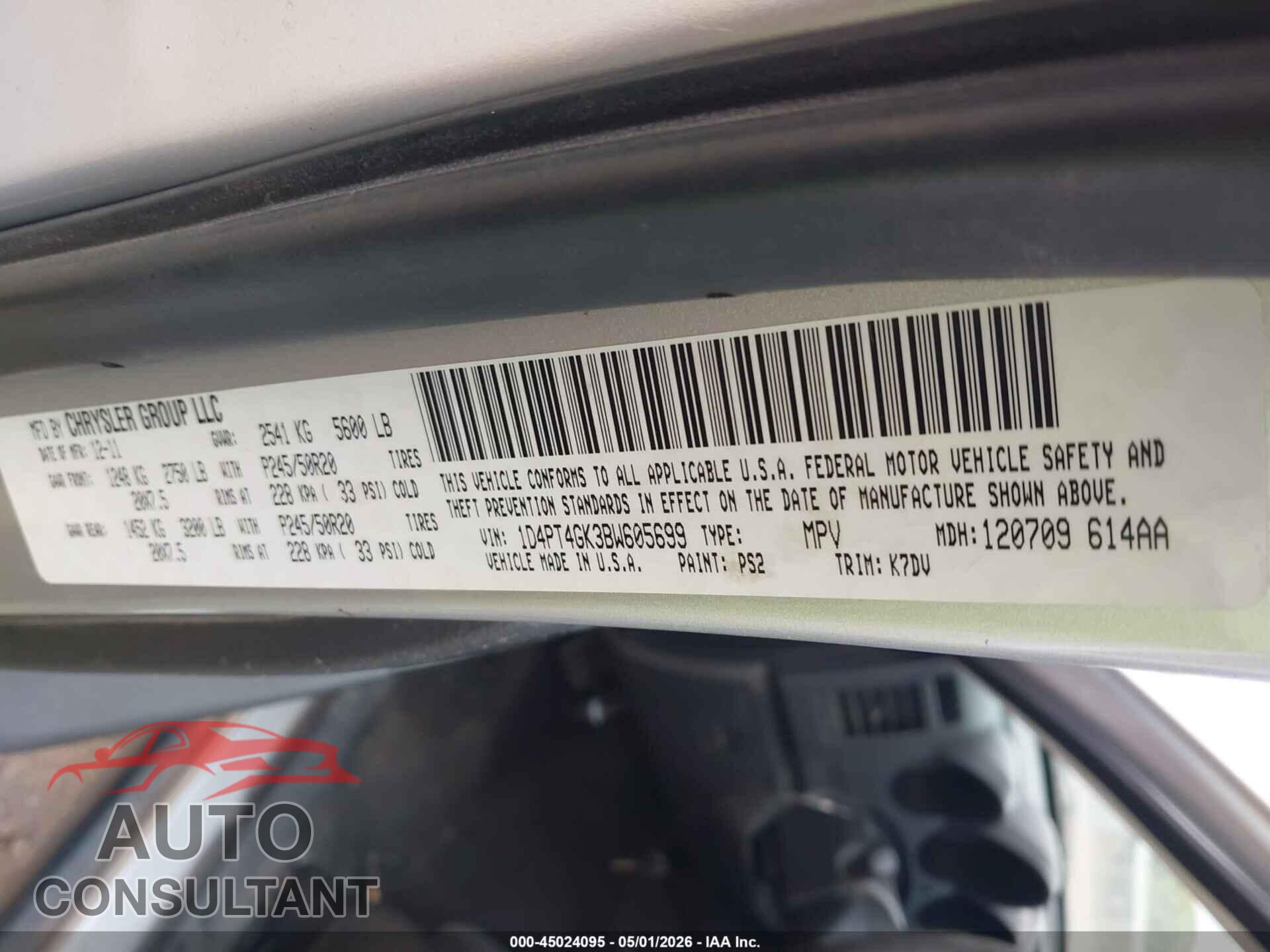 DODGE NITRO 2011 - 1D4PT4GK3BW605699
