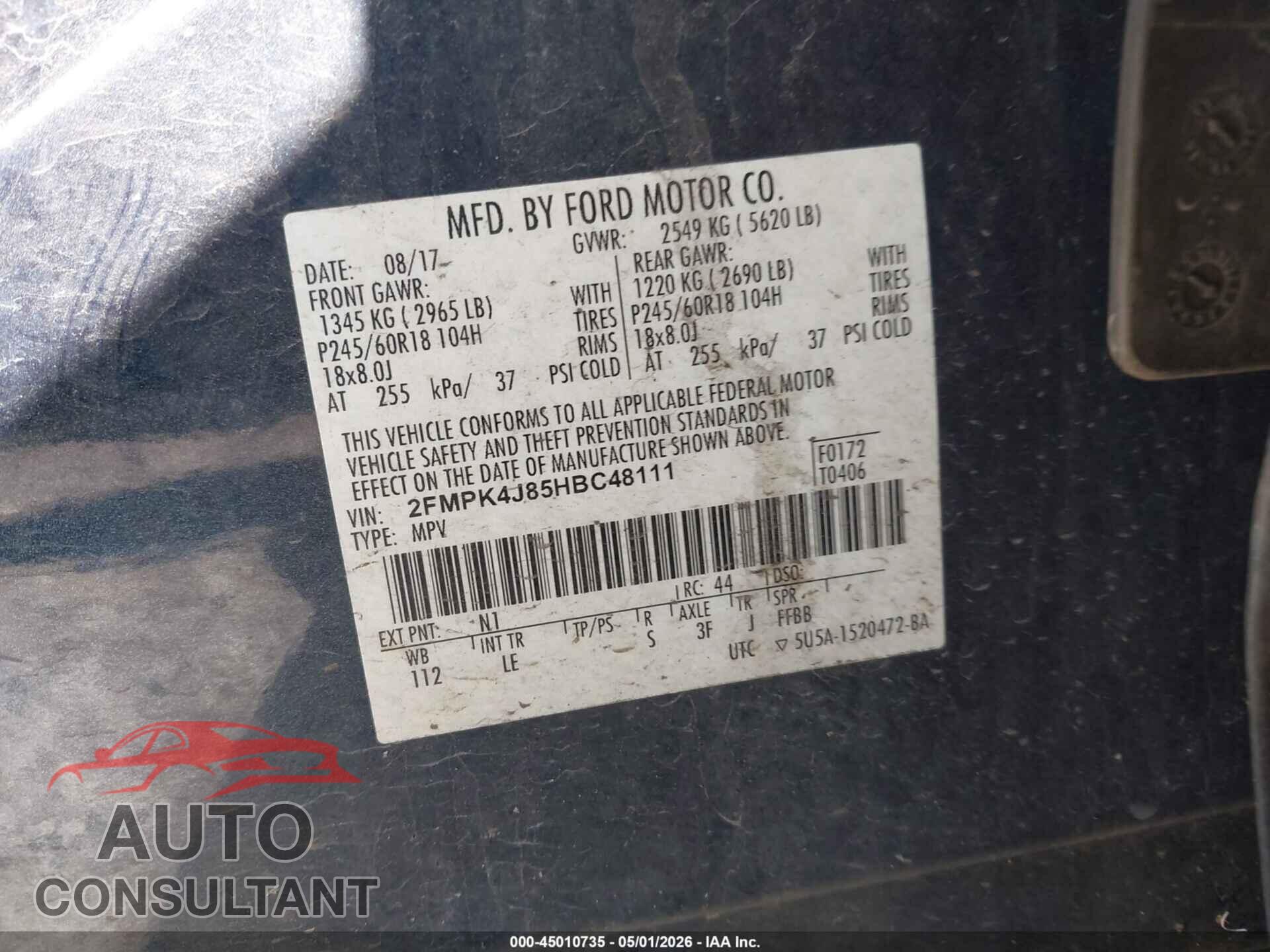 FORD EDGE 2017 - 2FMPK4J85HBC48111