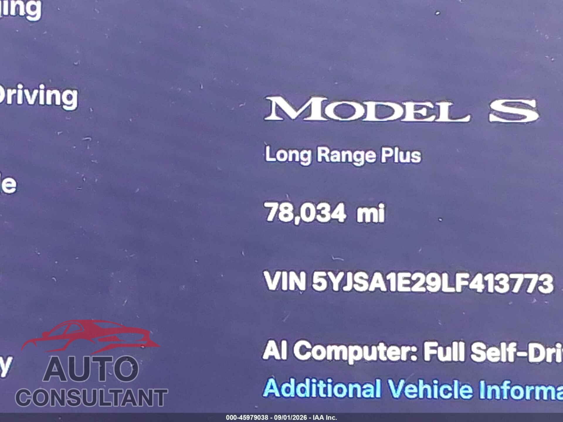 TESLA MODEL S 2020 - 5YJSA1E29LF413773
