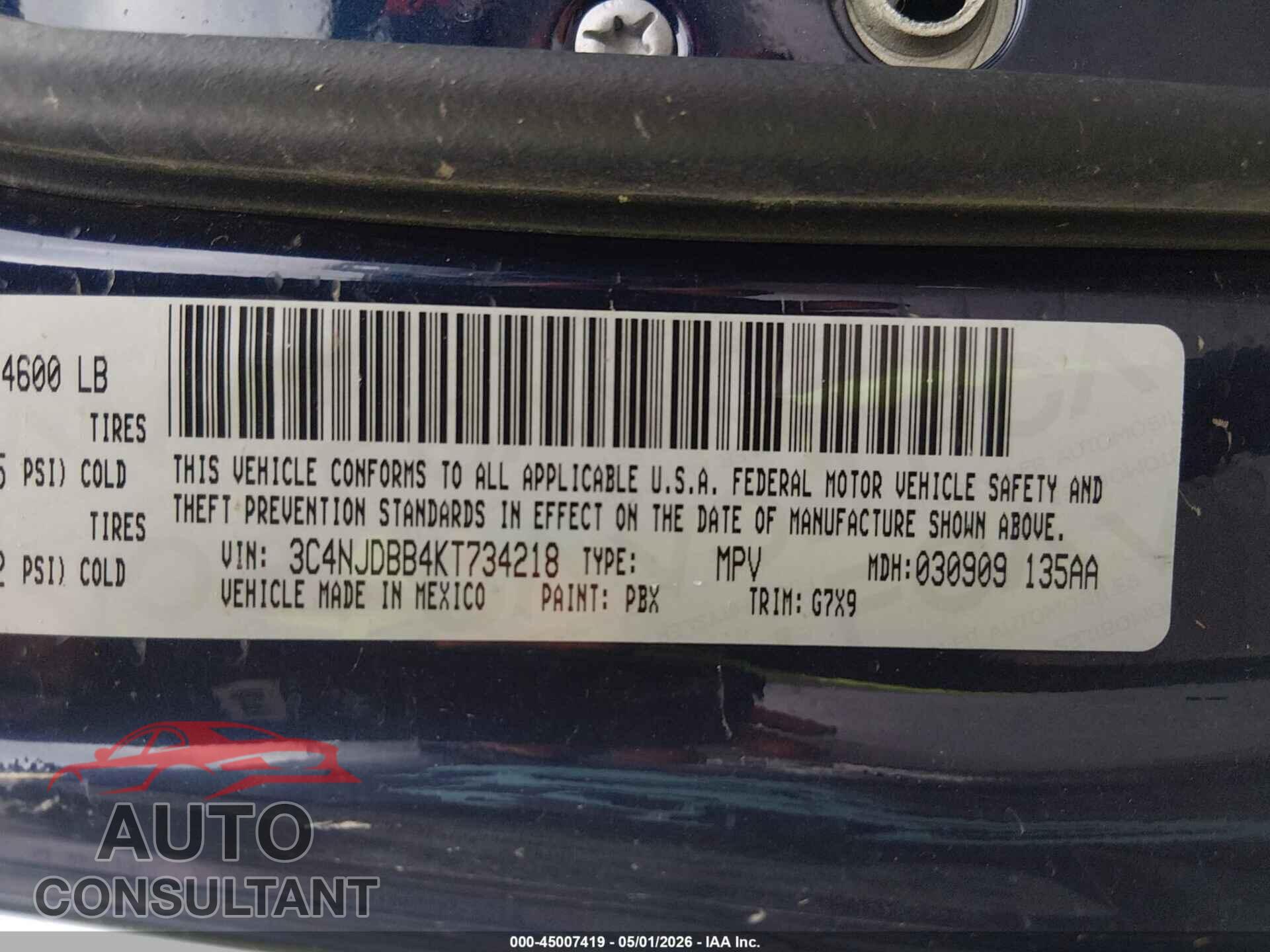 JEEP COMPASS 2019 - 3C4NJDBB4KT734218