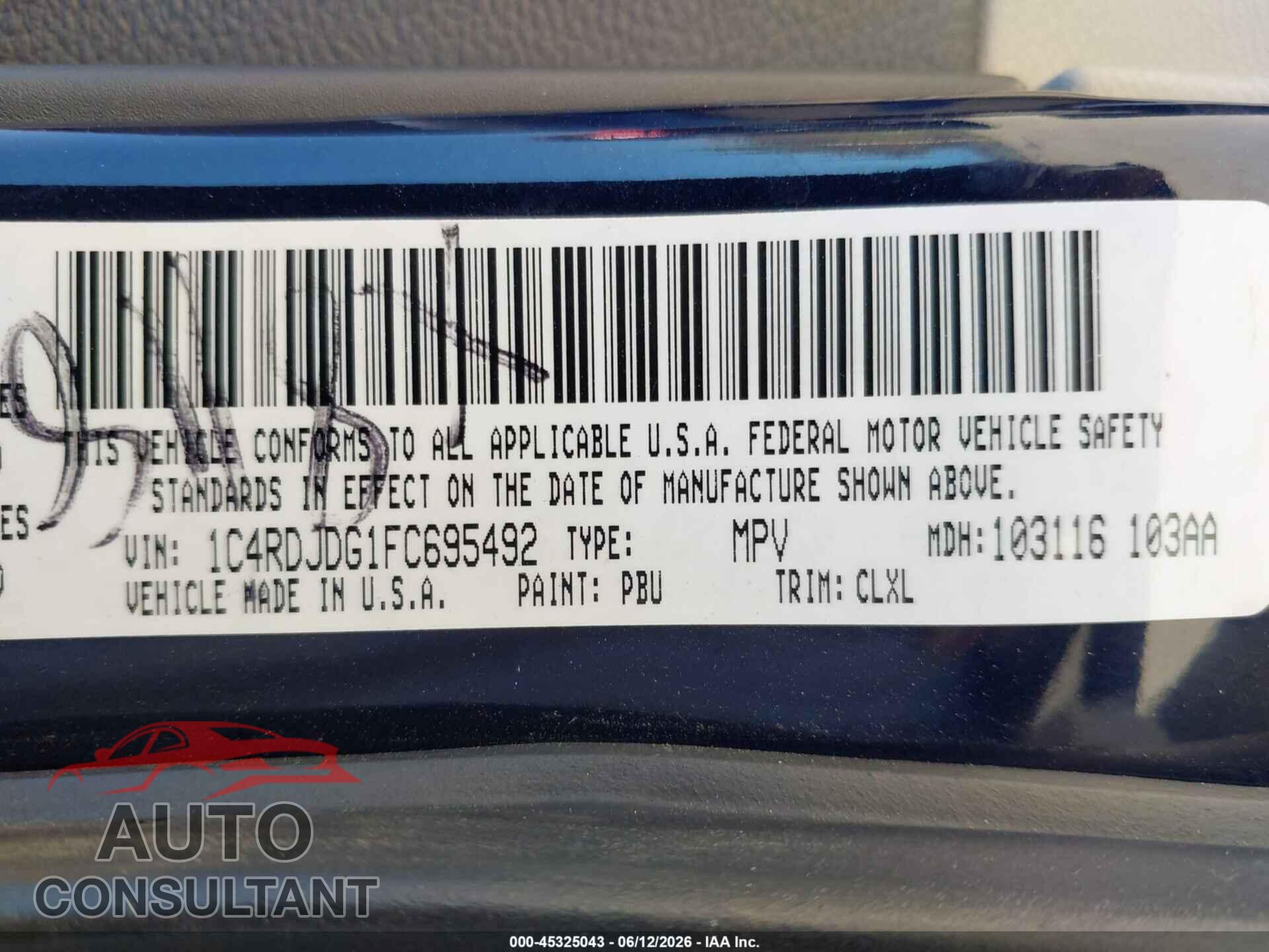 DODGE DURANGO 2015 - 1C4RDJDG1FC695492