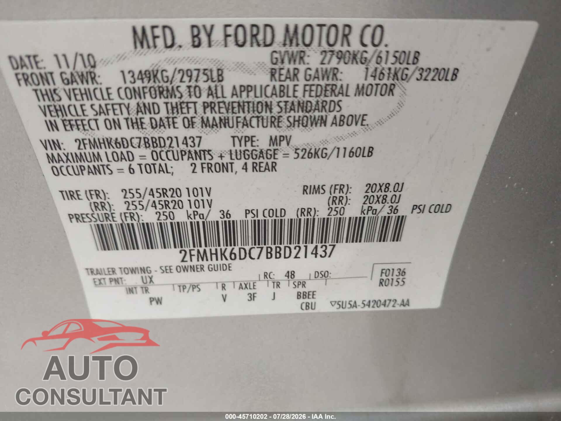 FORD FLEX 2011 - 2FMHK6DC7BBD21437
