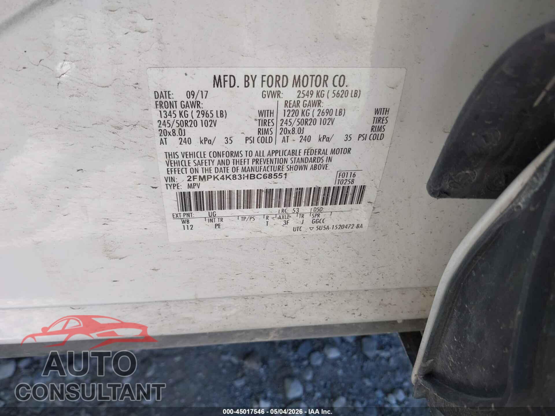FORD EDGE 2017 - 2FMPK4K83HBC68551