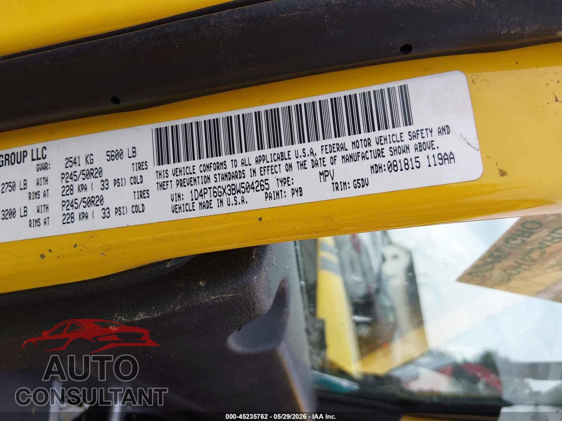 DODGE NITRO 2011 - 1D4PT6GX3BW504265