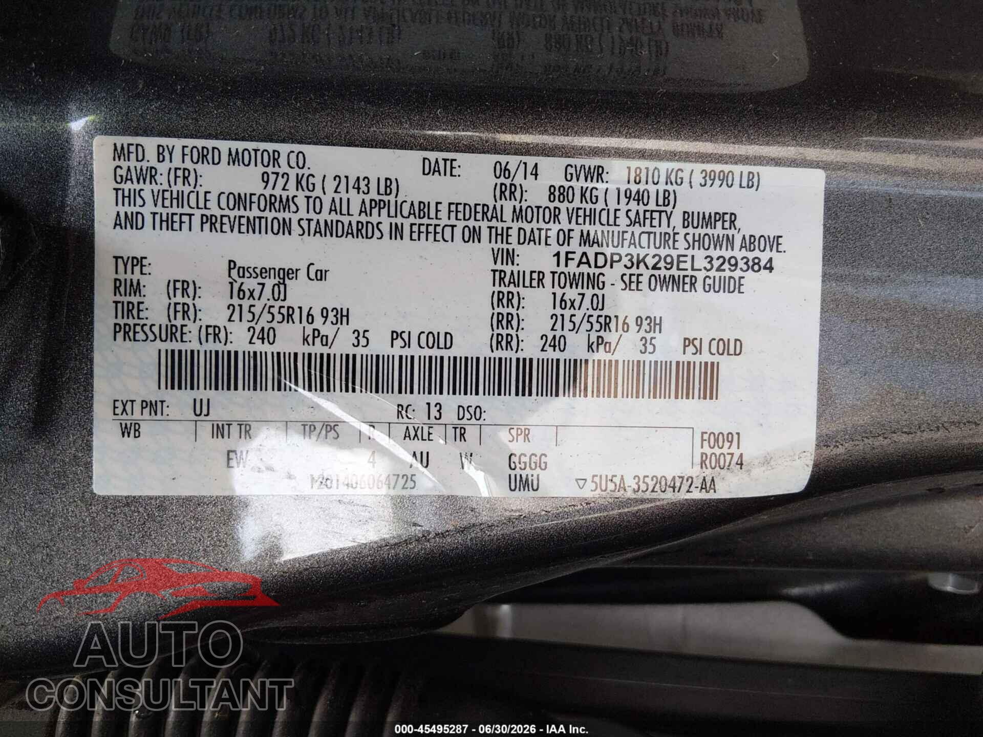 FORD FOCUS 2014 - 1FADP3K29EL329384
