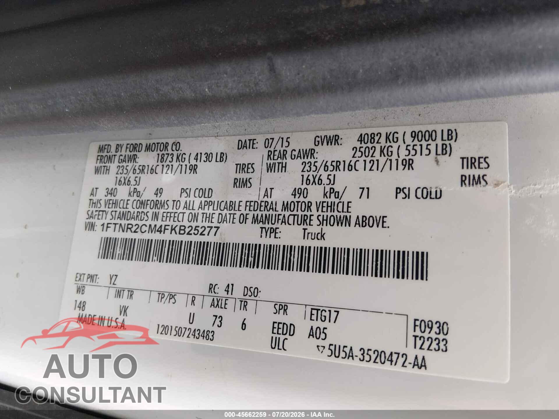 FORD TRANSIT-250 2015 - 1FTNR2CM4FKB25277