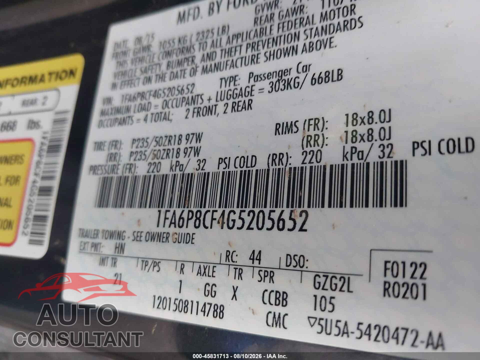 FORD MUSTANG 2016 - 1FA6P8CF4G5205652