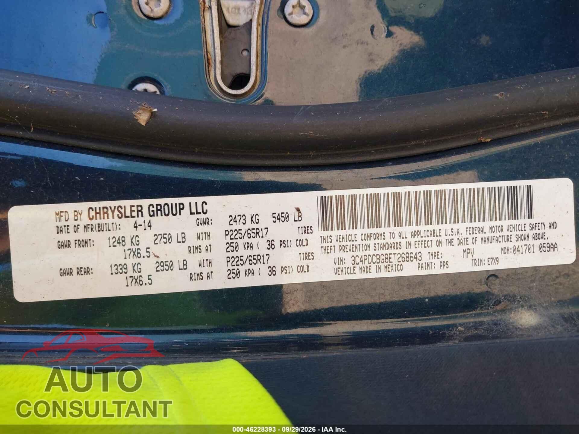 DODGE JOURNEY 2014 - 3C4PDCBG8ET268643