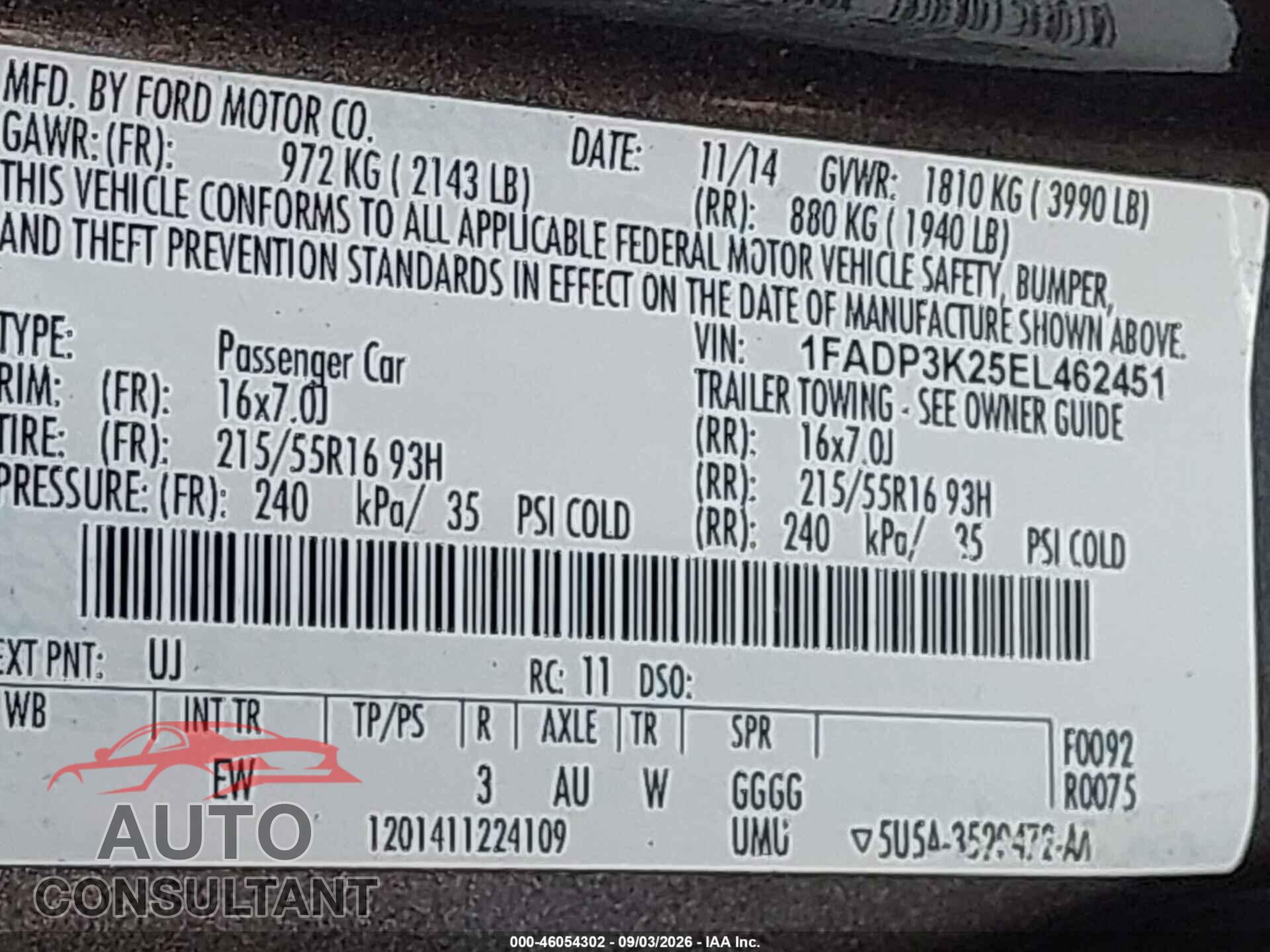 FORD FOCUS 2014 - 1FADP3K25EL462451
