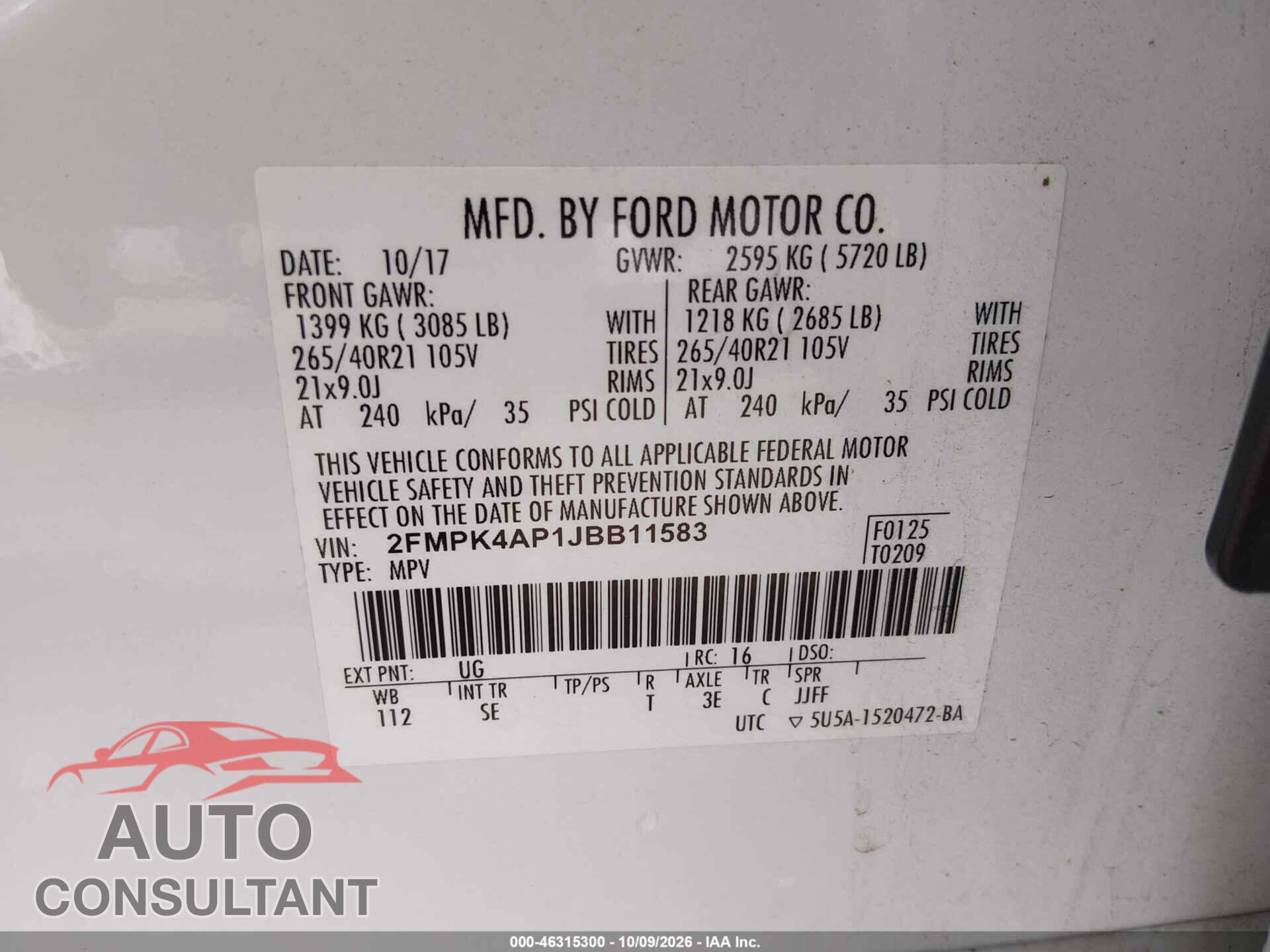 FORD EDGE 2018 - 2FMPK4AP1JBB11583