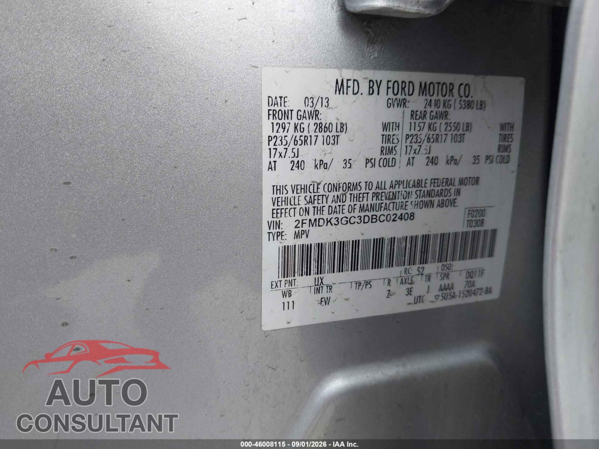 FORD EDGE 2013 - 2FMDK3GC3DBC02408