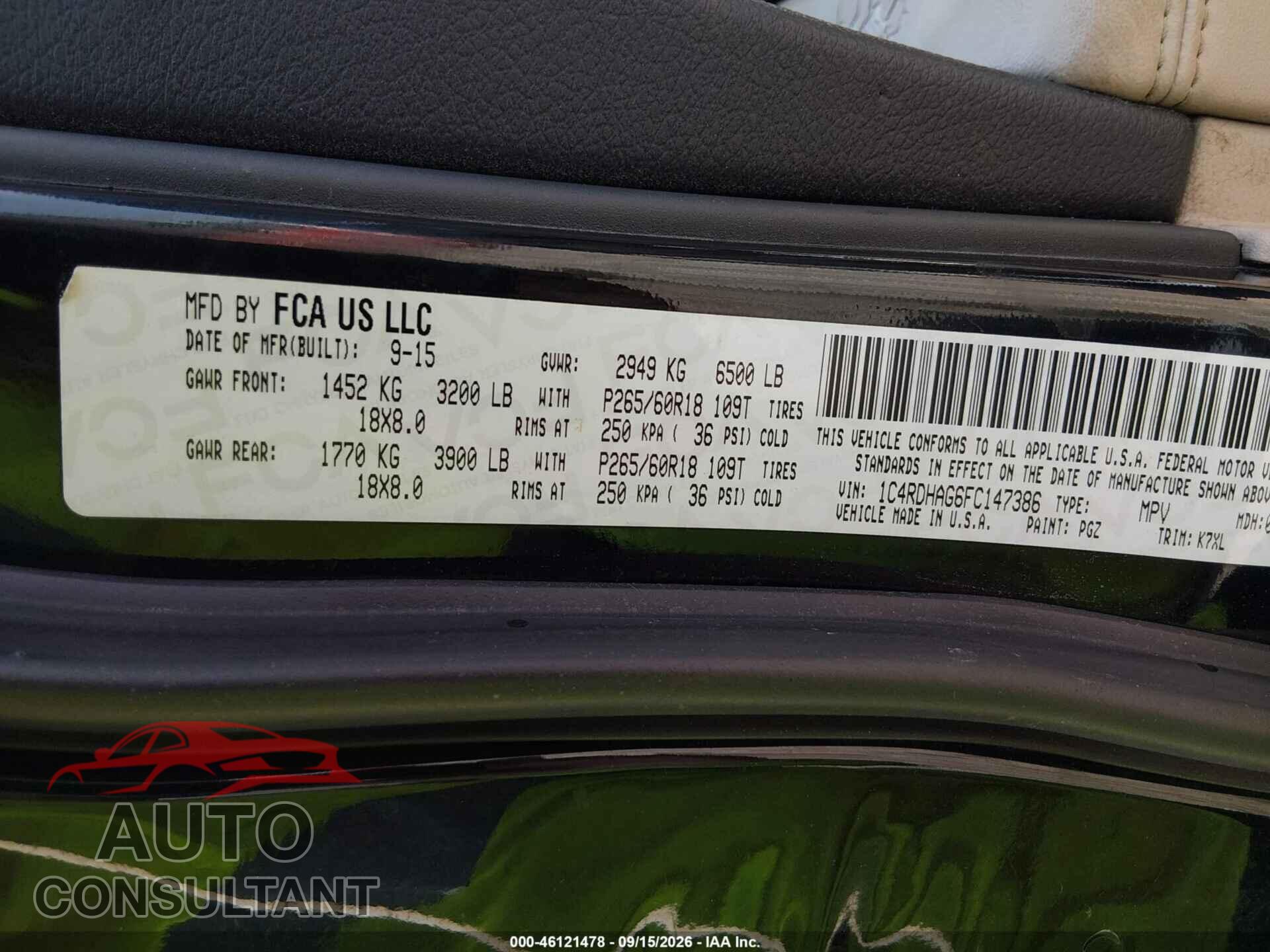 DODGE DURANGO 2015 - 1C4RDHAG6FC147386