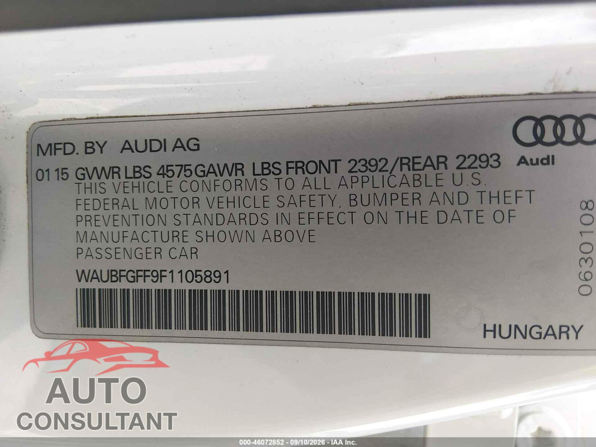 AUDI A3 2015 - WAUBFGFF9F1105891