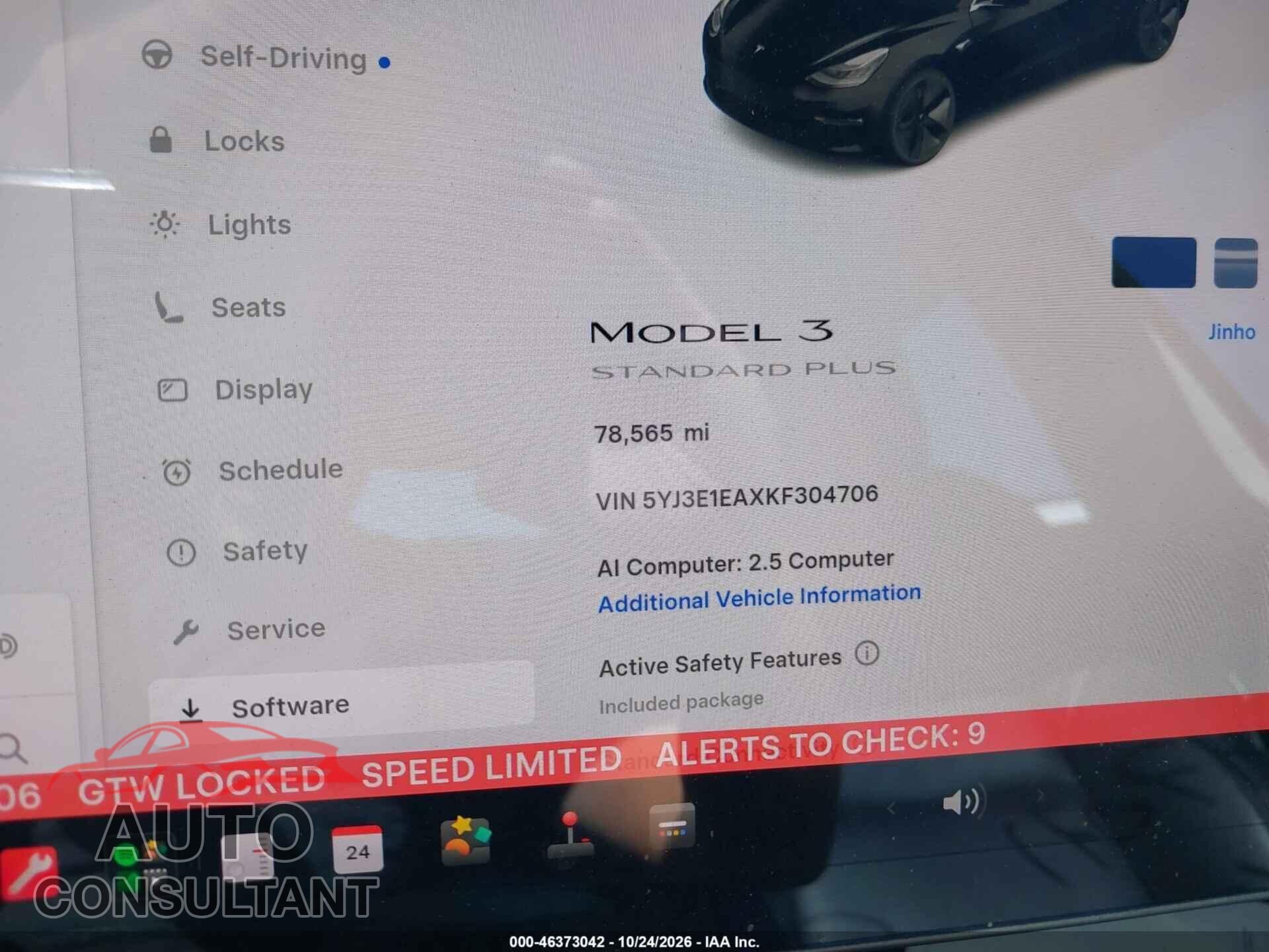 TESLA MODEL 3 2019 - 5YJ3E1EAXKF304706