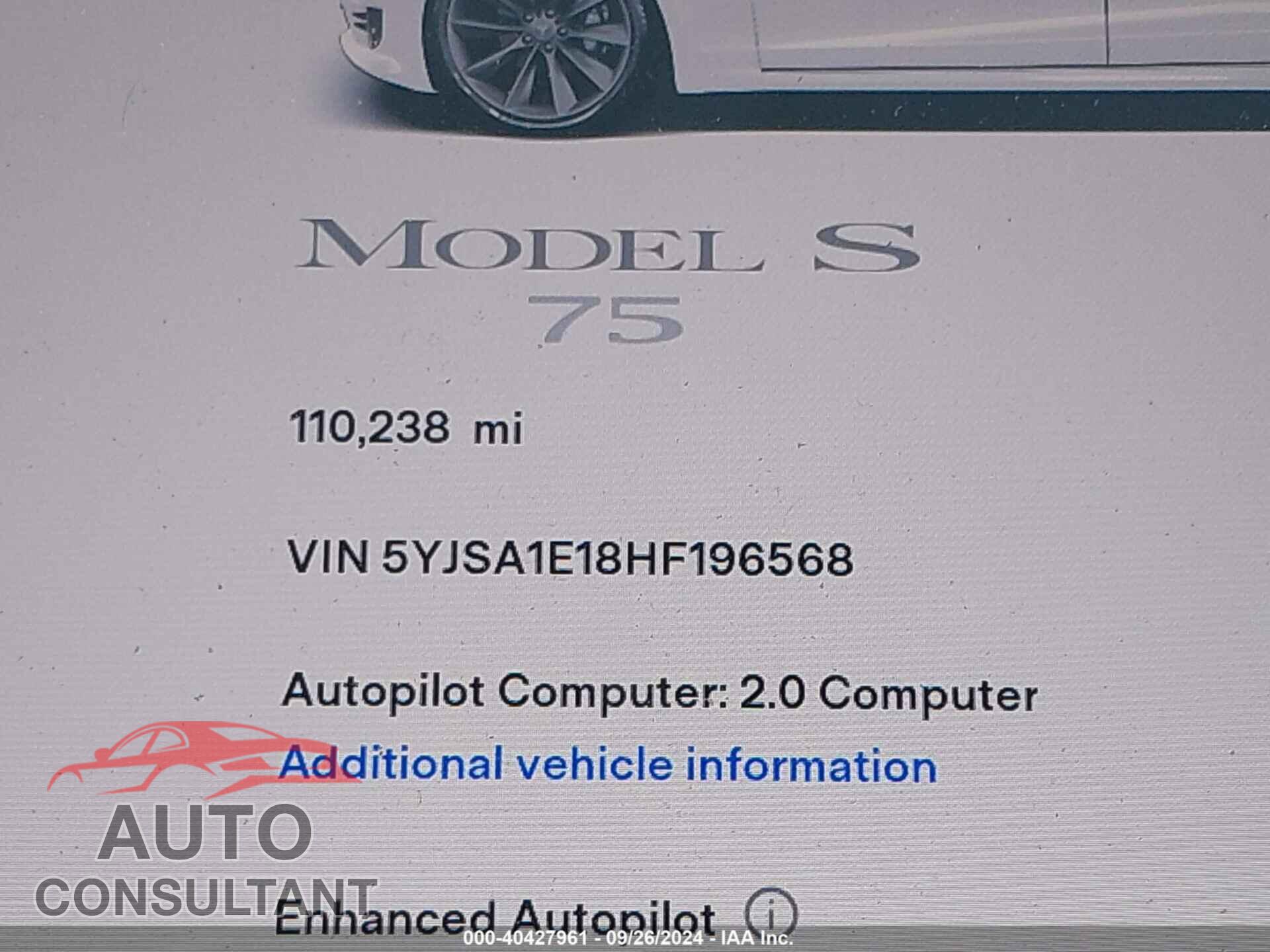 TESLA MODEL S 2017 - 5YJSA1E18HF196568