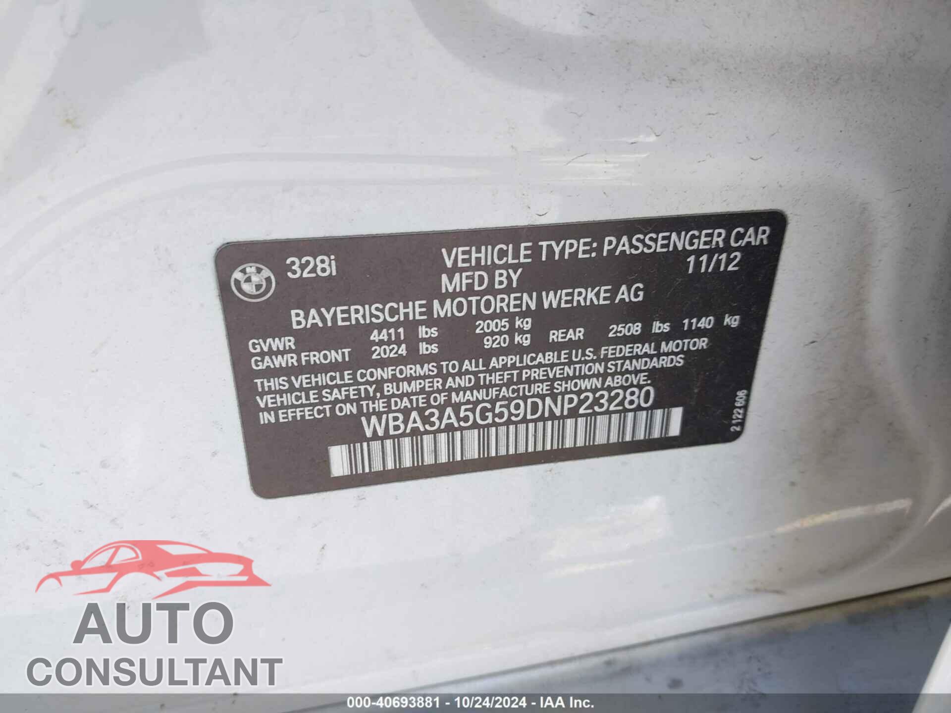 BMW 328I 2013 - WBA3A5G59DNP23280