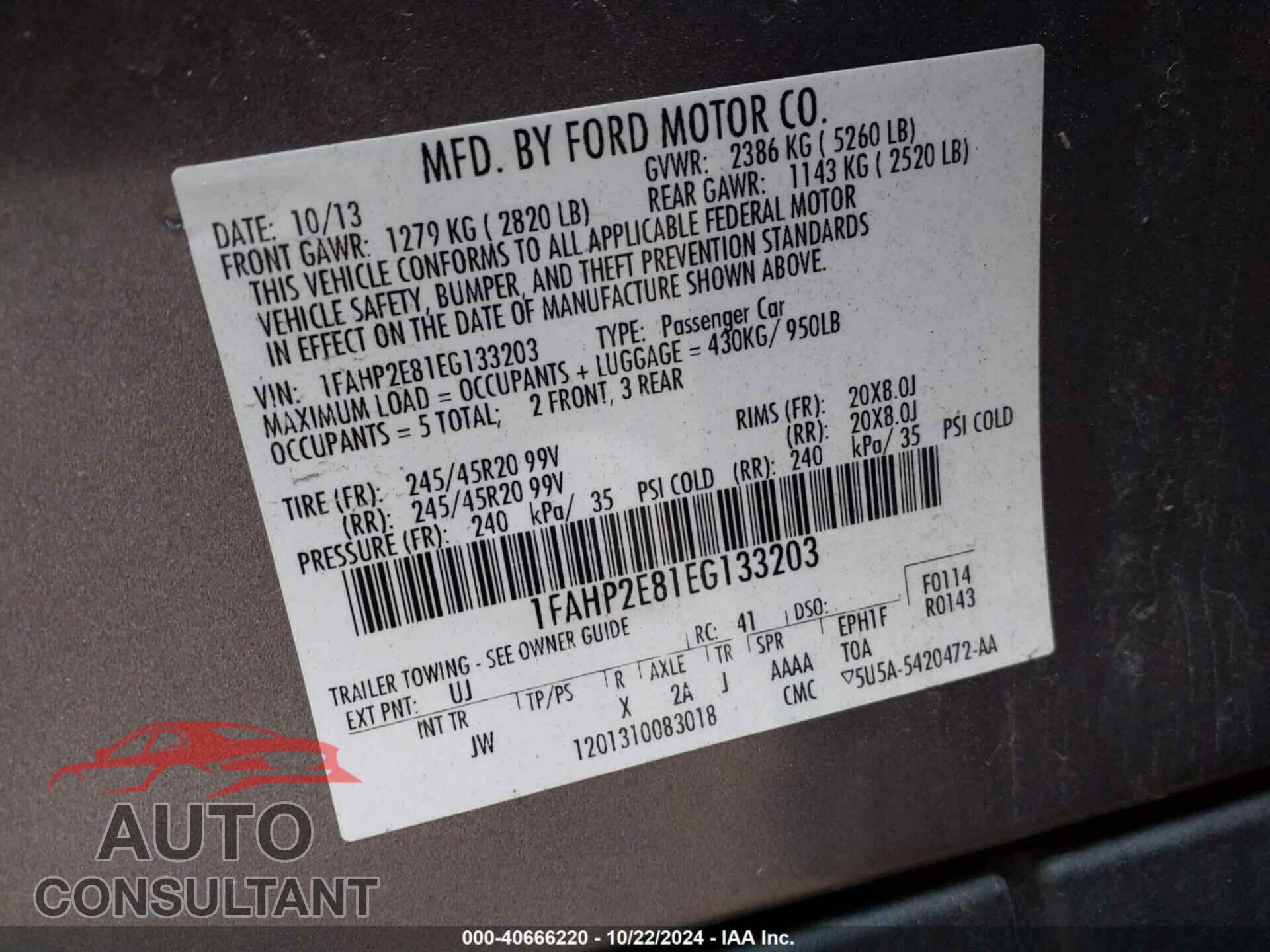 FORD TAURUS 2014 - 1FAHP2E81EG133203