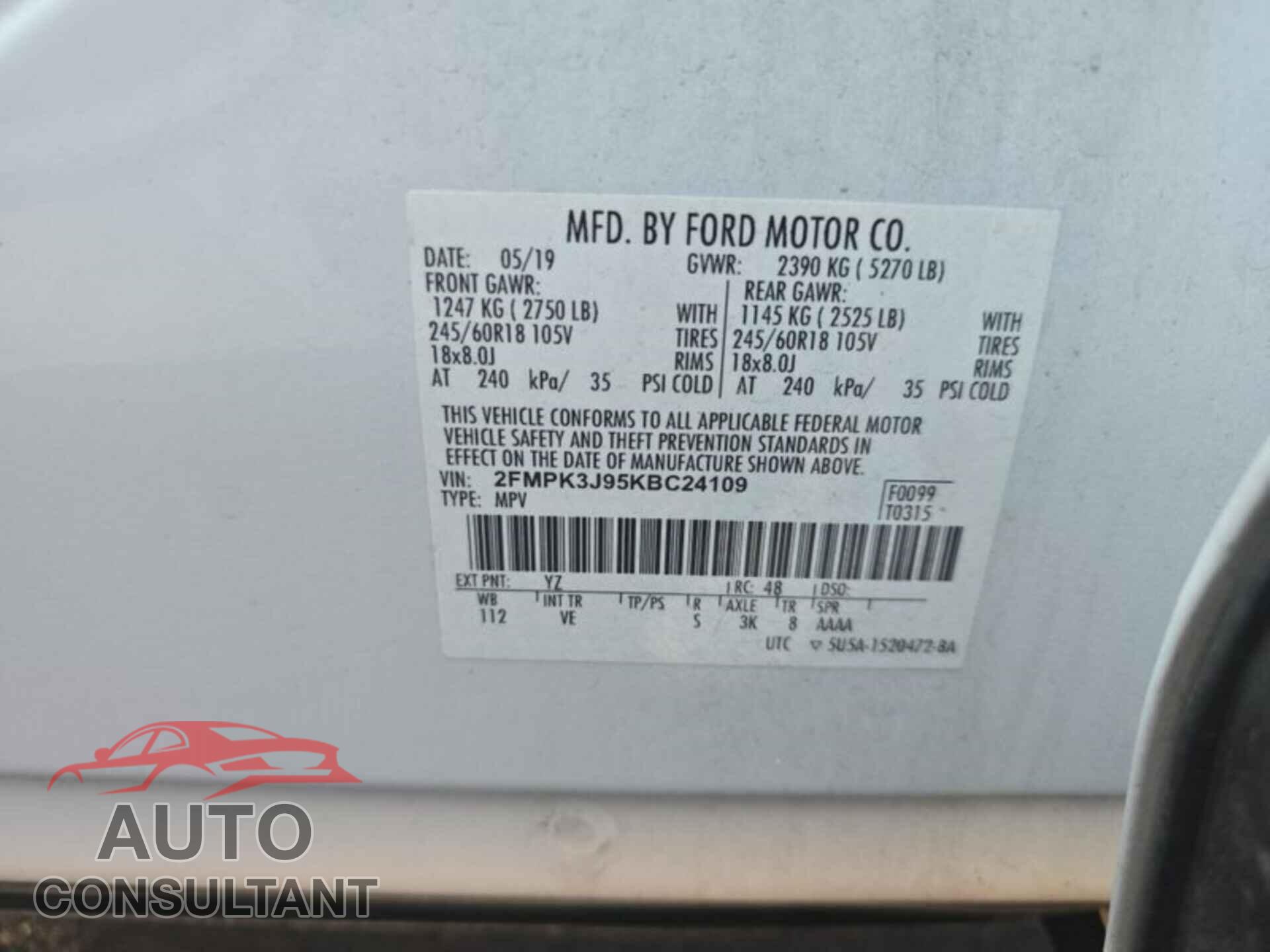 FORD EDGE 2019 - 2FMPK3J95KBC24109