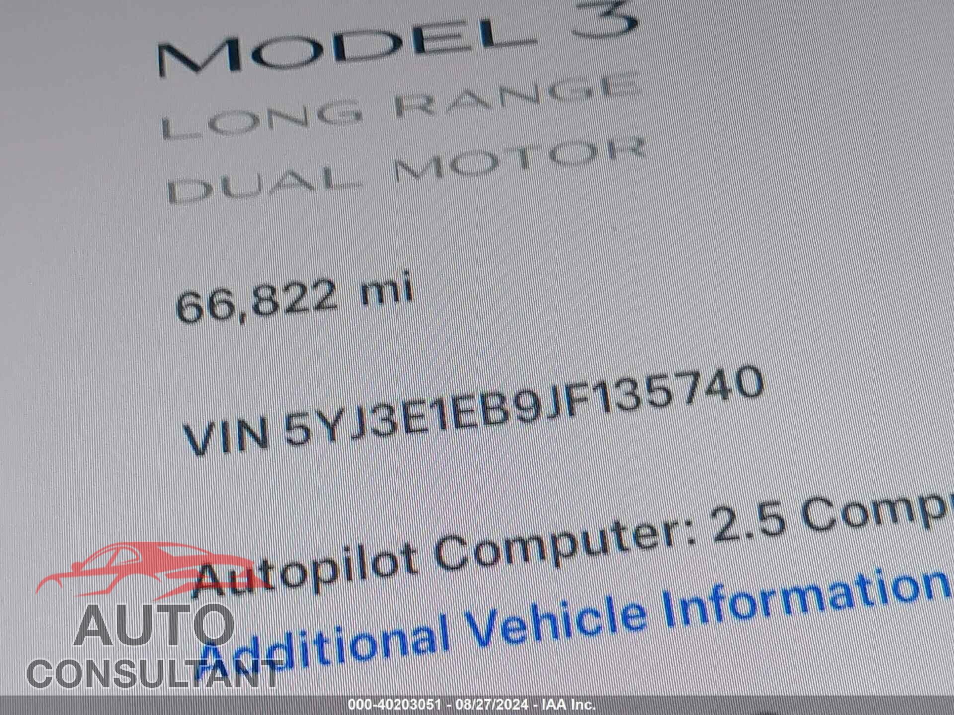 TESLA MODEL 3 2018 - 5YJ3E1EB9JF135740