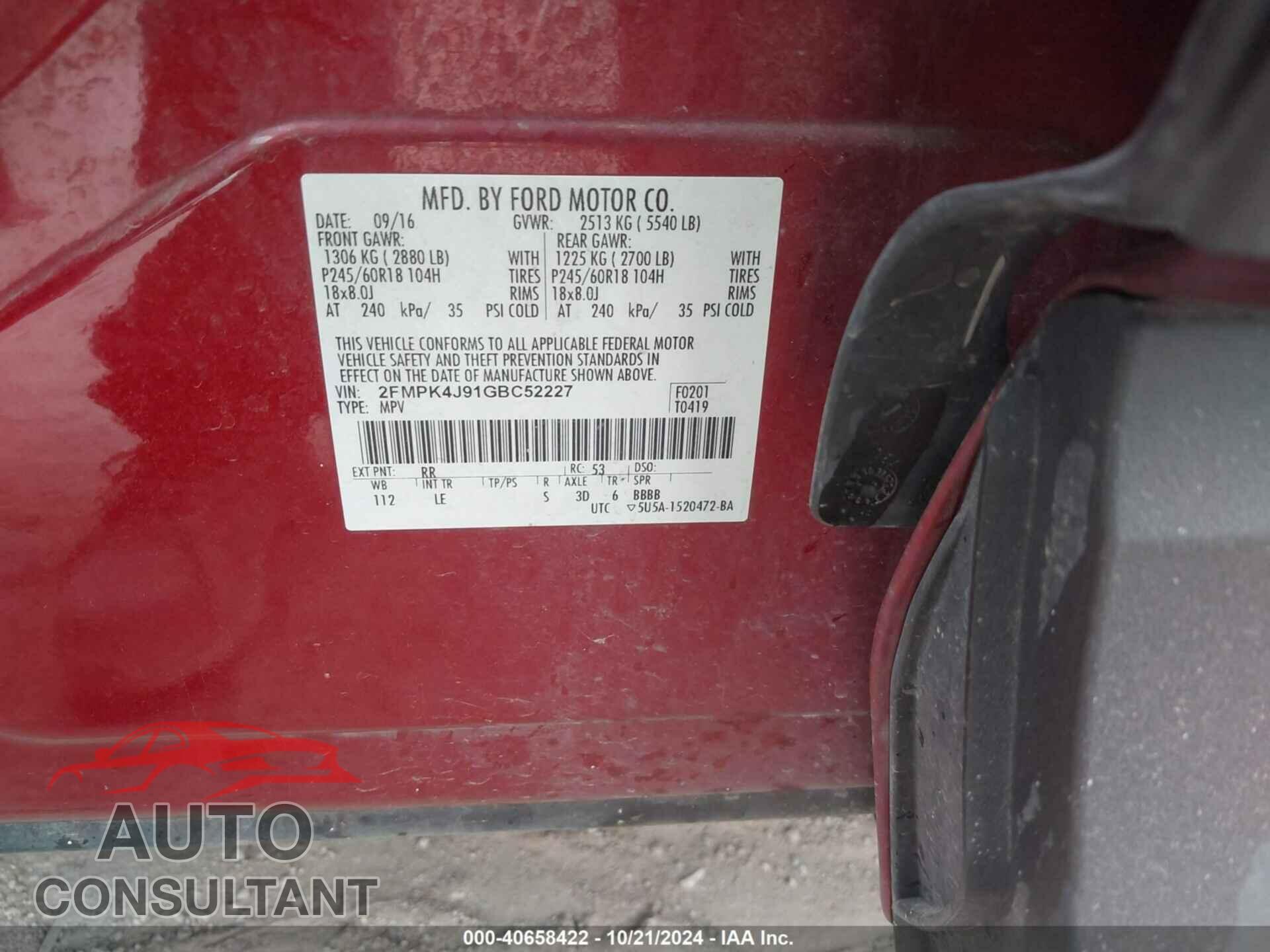 FORD EDGE 2016 - 2FMPK4J91GBC52227