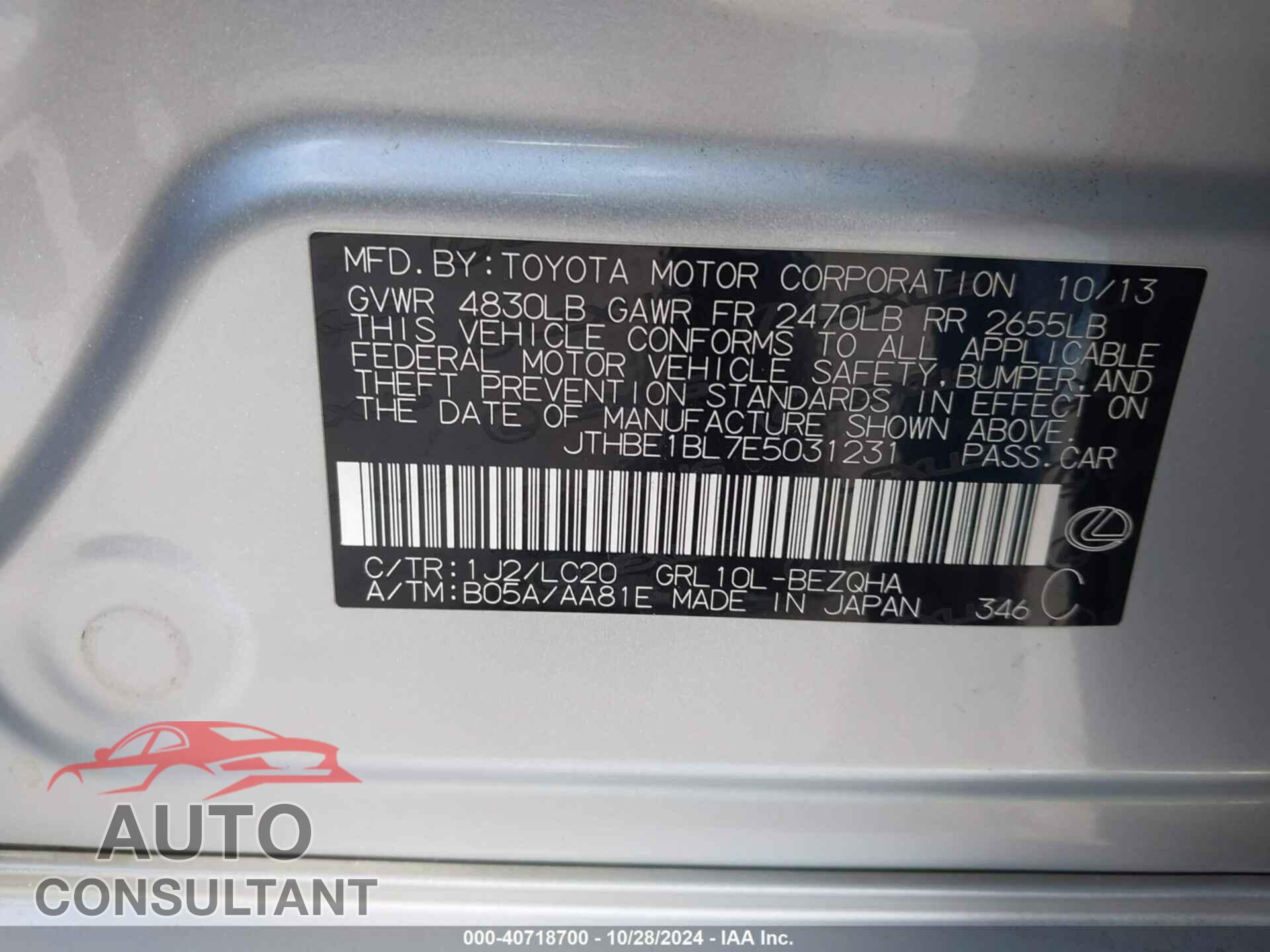 LEXUS GS 350 2014 - JTHBE1BL7E5031231
