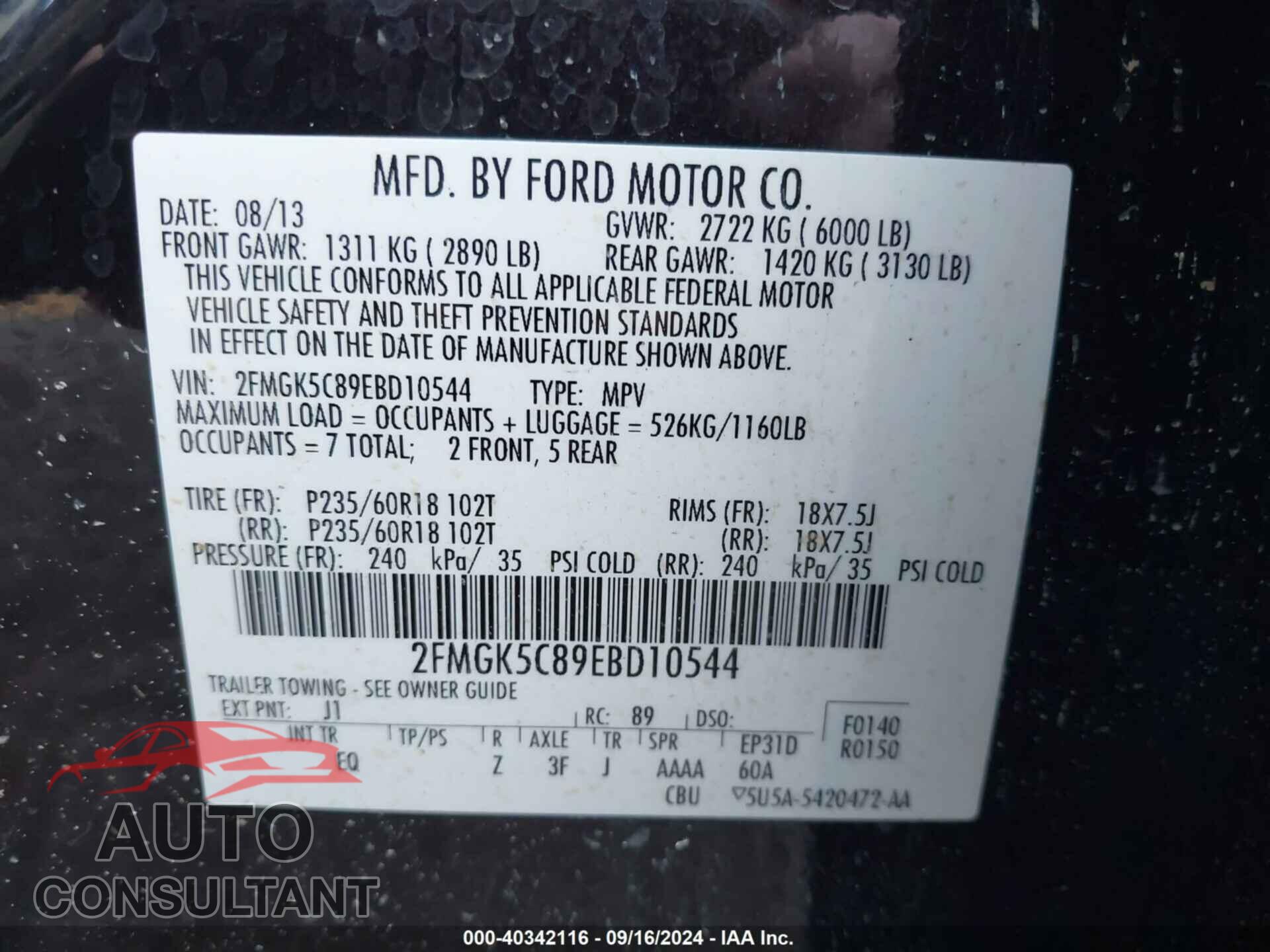 FORD FLEX 2014 - 2FMGK5C89EBD10544