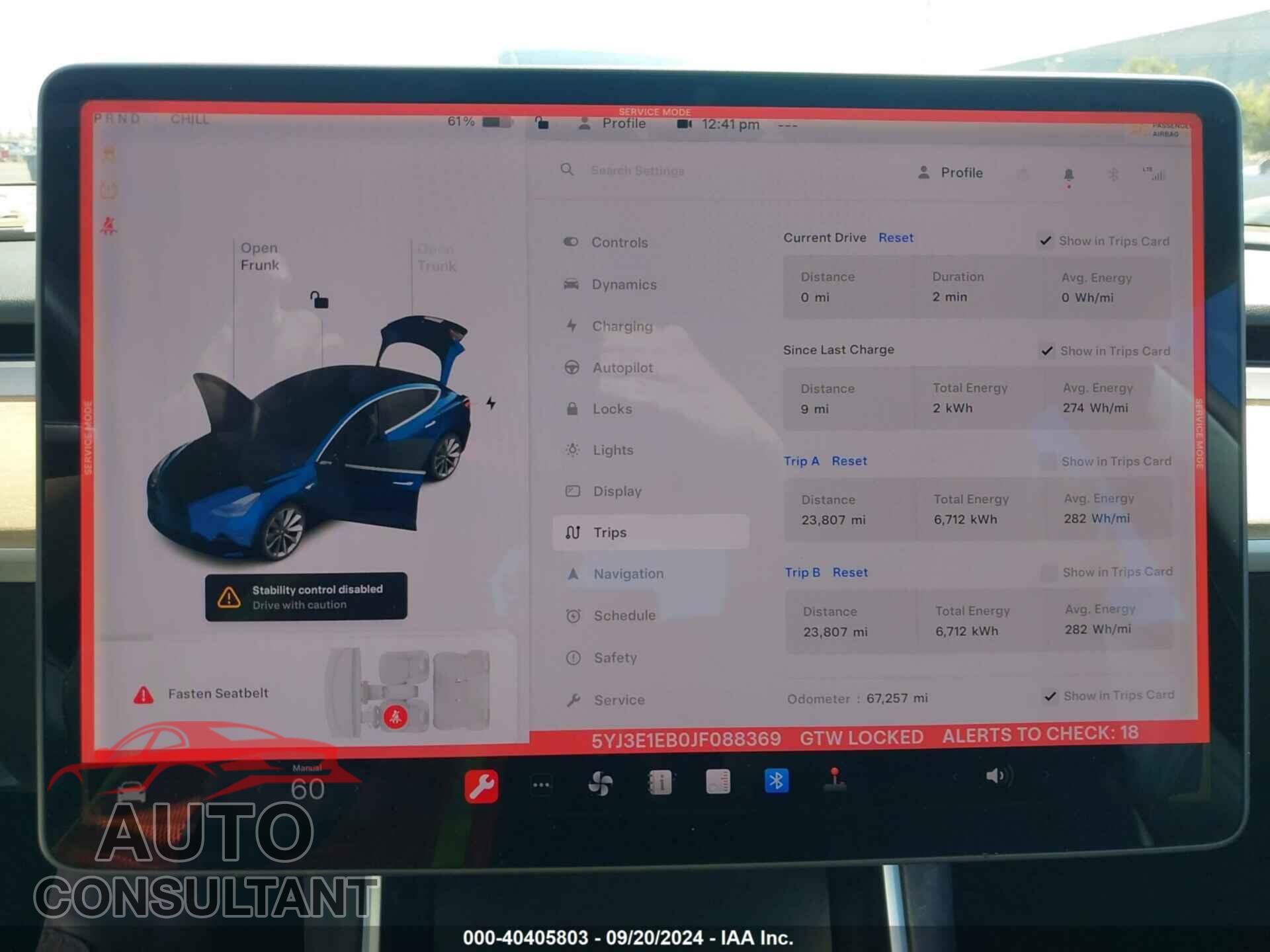 TESLA MODEL 3 2018 - 5YJ3E1EB0JF088369