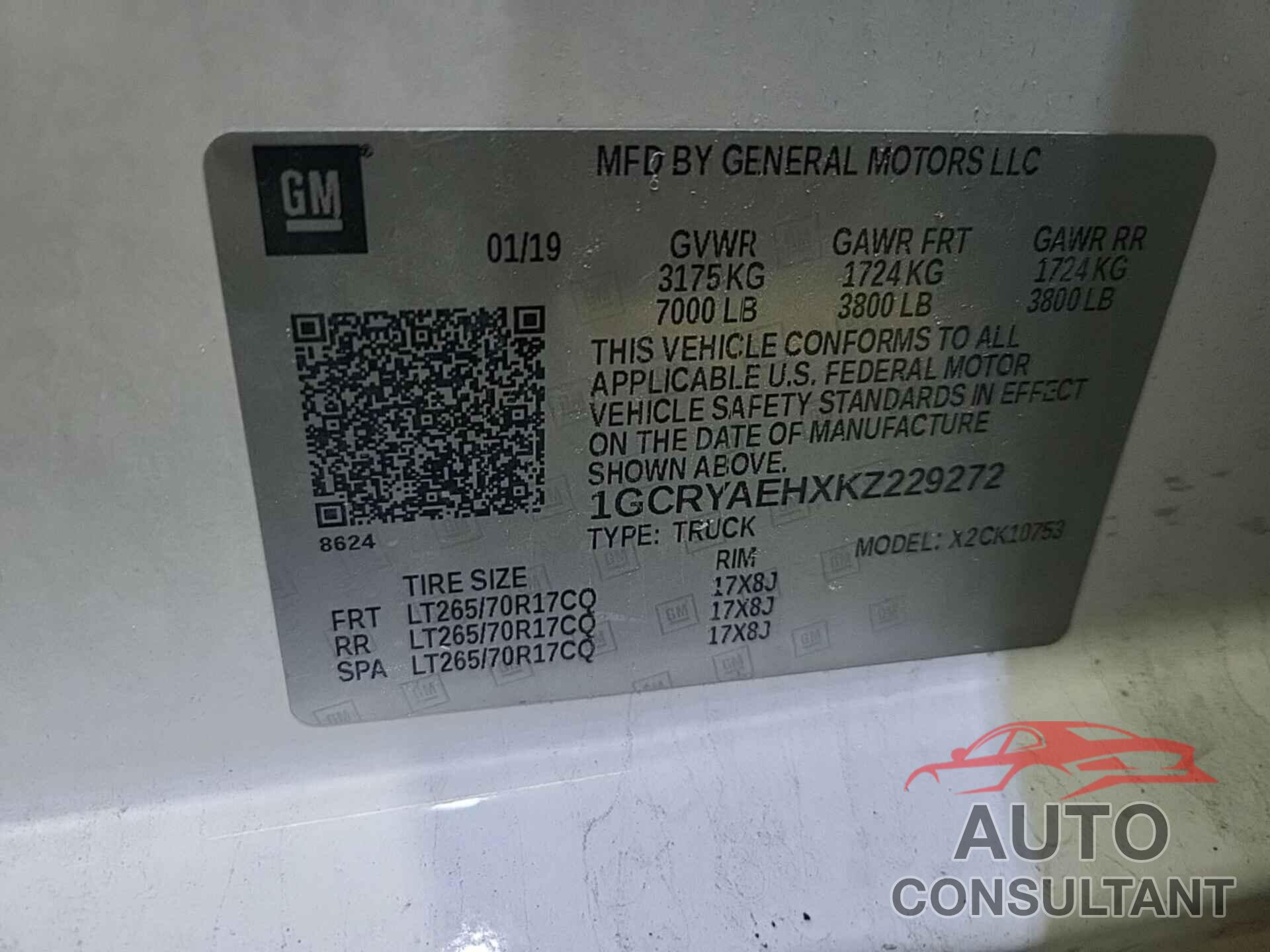 CHEVROLET SILVERADO 2019 - 1GCRYAEHXKZ229272